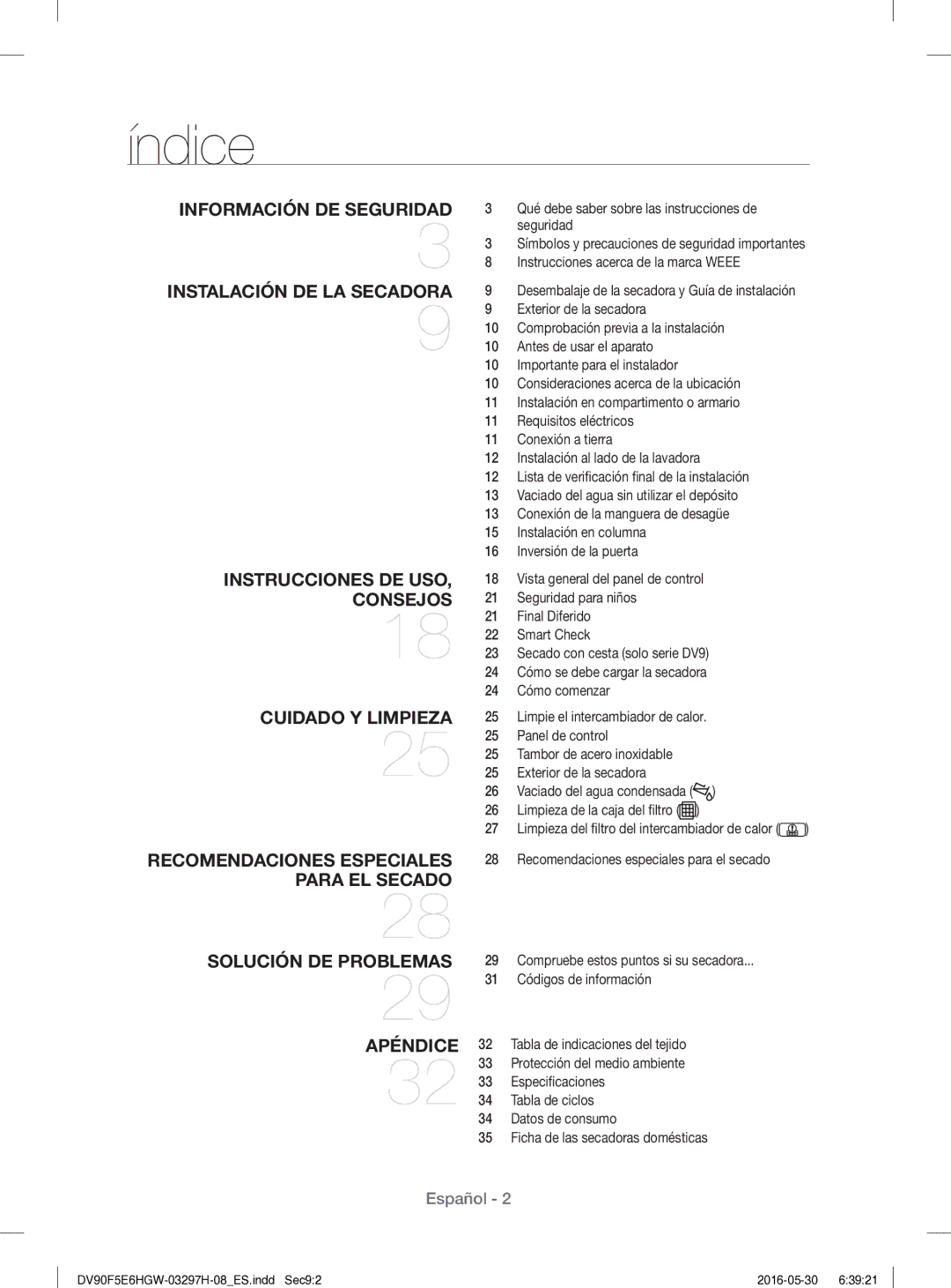 Samsung DV80F5E5HGW/EC manual Índice 