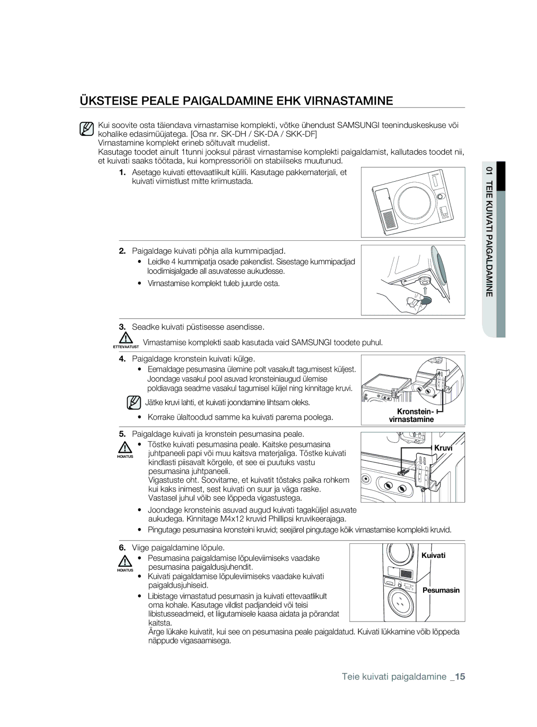 Samsung DV80F5E5HGW/EE manual Üksteise Peale Paigaldamine EHK Virnastamine, Kronstein, Kruvi 