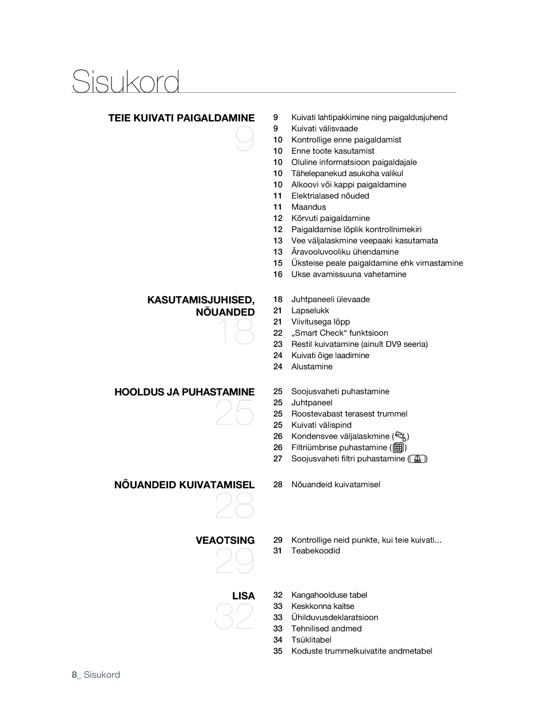 Samsung DV80F5E5HGW/EE manual Sisukord 