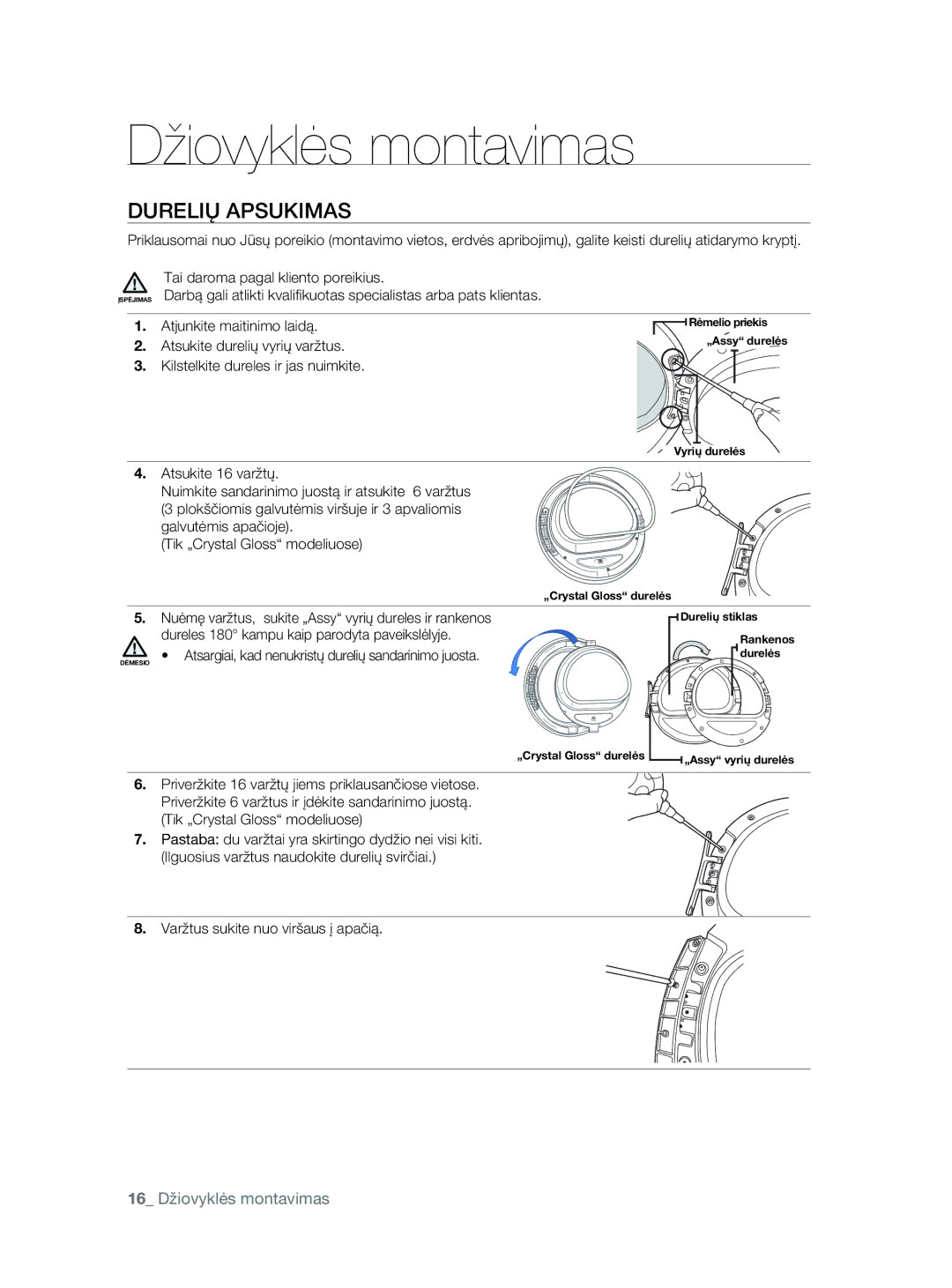 Samsung DV80F5E5HGW/EE manual Durelių Apsukimas 