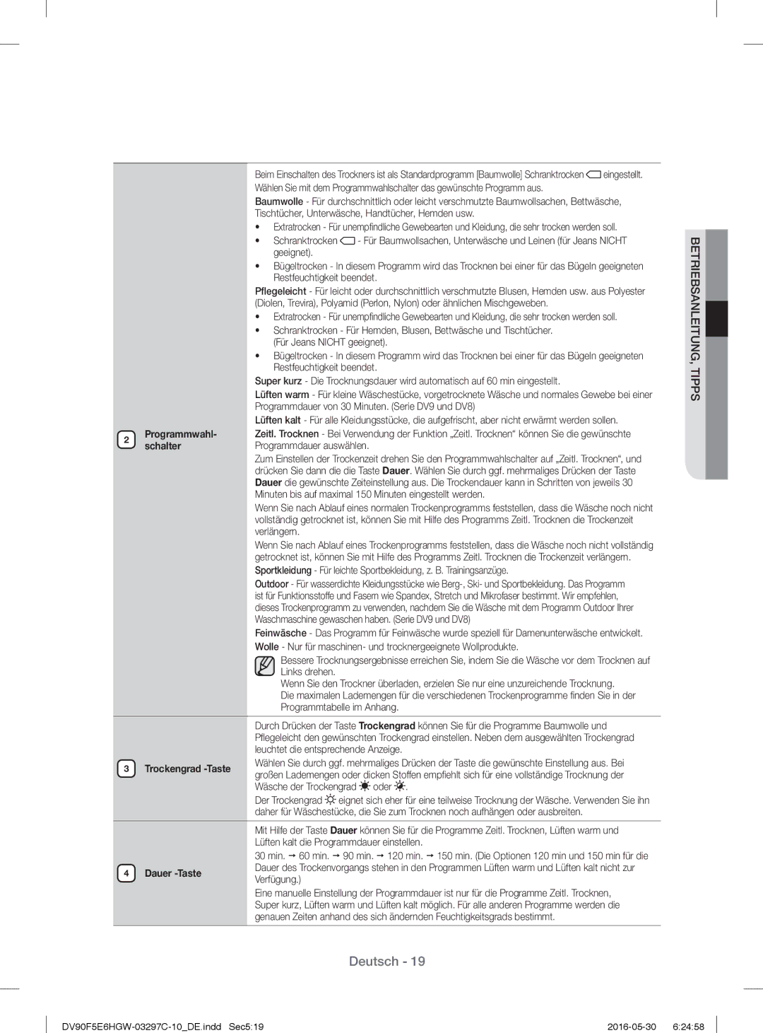 Samsung DV80F5EBHGW/EG, DV80F5E5HGW/EG, DV70F5E0HGW/EG, DV90F5E6HGW/EG manual BETRIEBSANLEITUNG, Tipps 