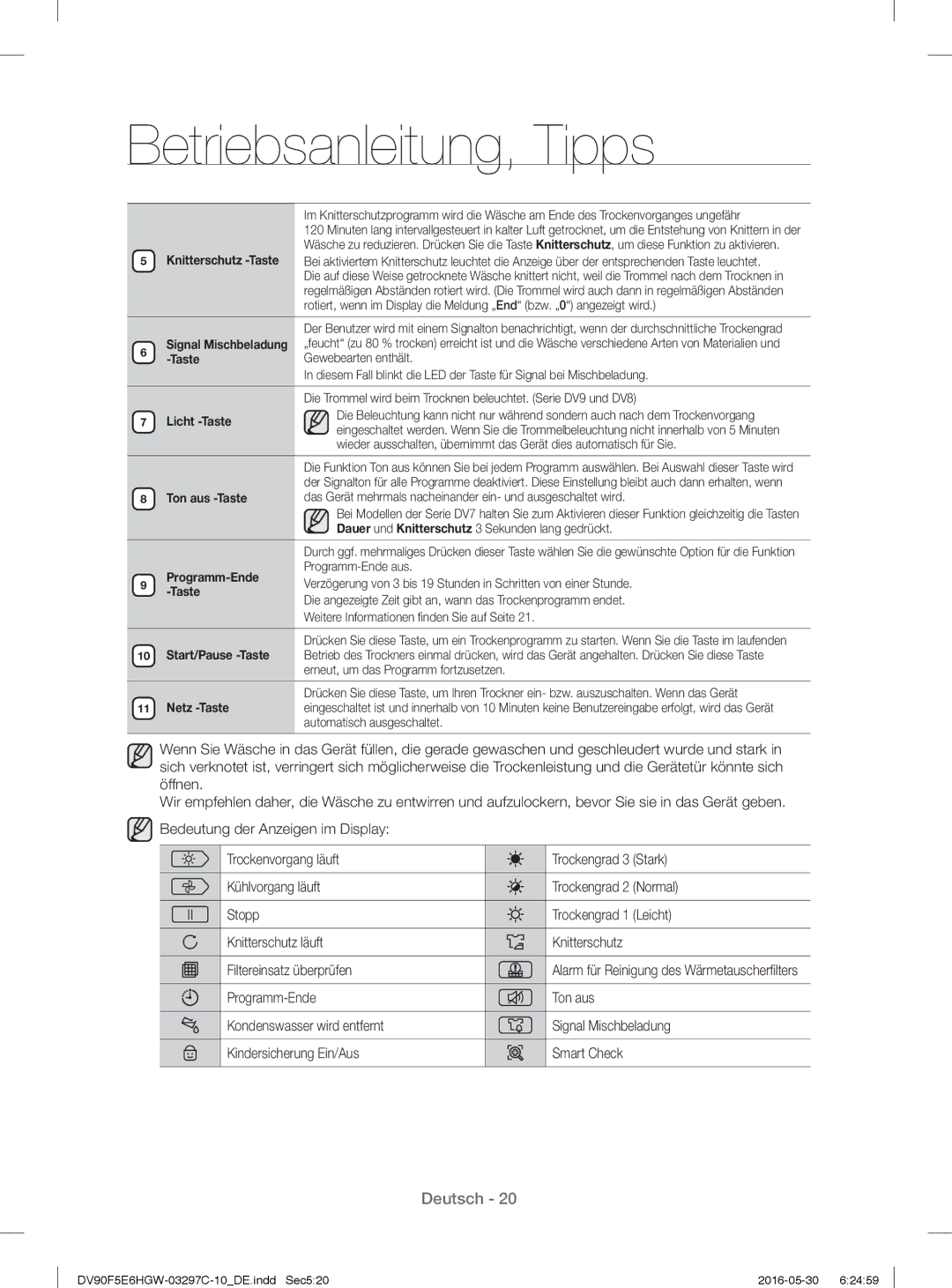 Samsung DV80F5E5HGW/EG, DV70F5E0HGW/EG, DV90F5E6HGW/EG, DV80F5EBHGW/EG manual Taste 