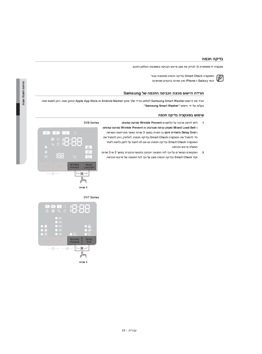 Samsung DV70H4400CW/KJ, DV80H4100CW/KJ manual המכח הקידב, Samsung Smart Washer שופיח ידי-לע תולקב, הסיבכה שביימ תלעפה 