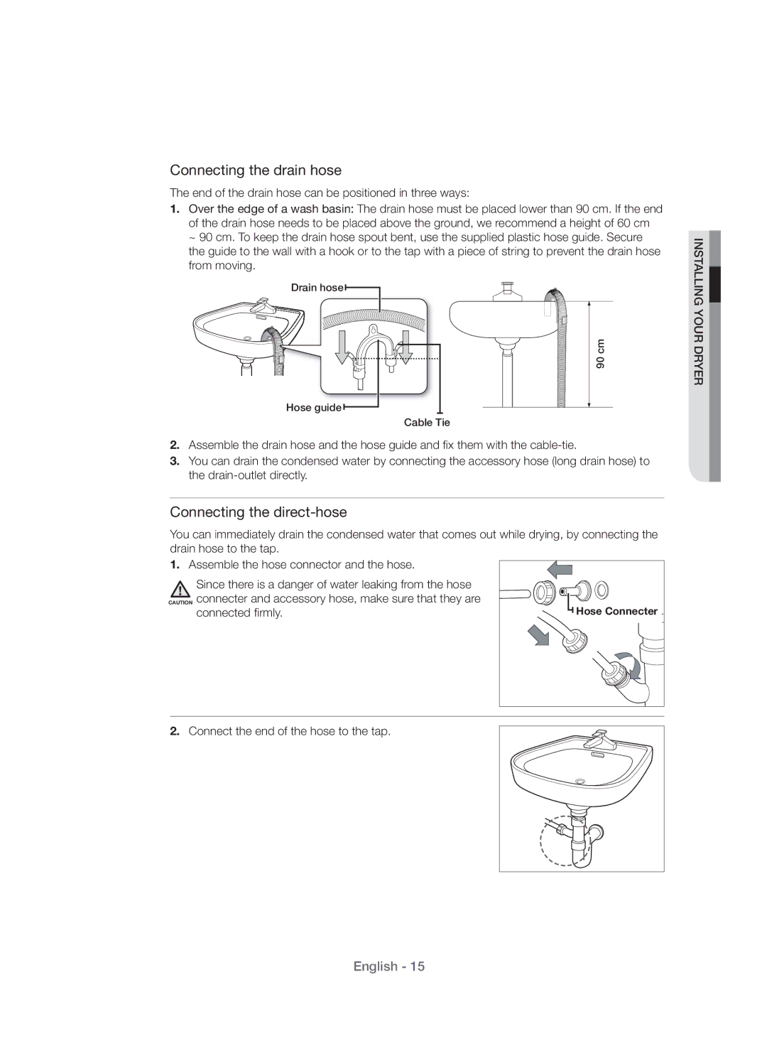 Samsung DV70H4400CW/KJ, DV80H4100CW/KJ manual Connected firmly, Connect the end of the hose to the tap 