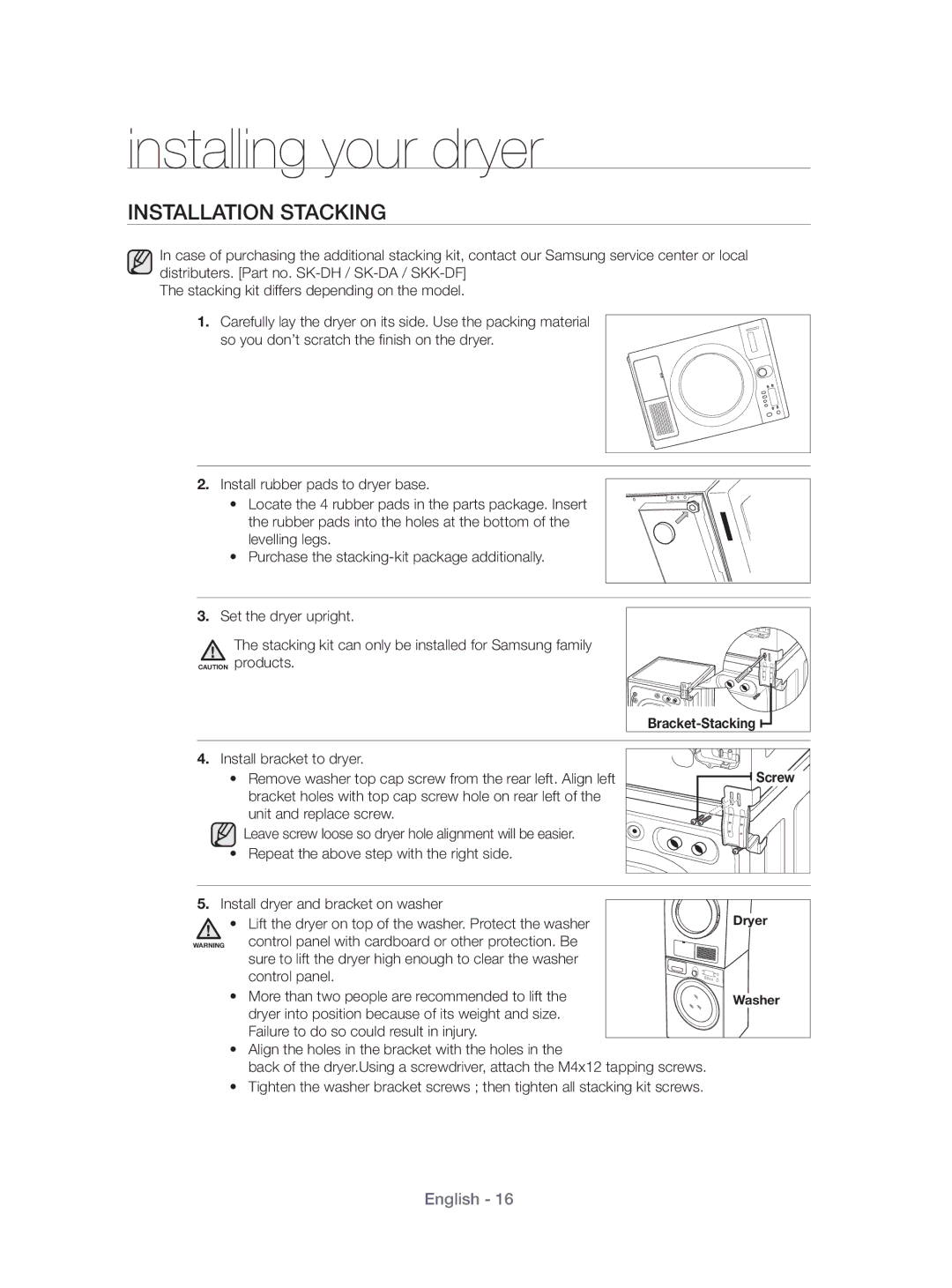 Samsung DV80H4100CW/KJ, DV70H4400CW/KJ manual Installation Stacking, Repeat the above step with the right side 