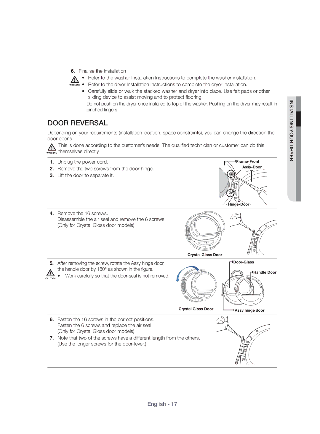 Samsung DV70H4400CW/KJ, DV80H4100CW/KJ manual Door Reversal 