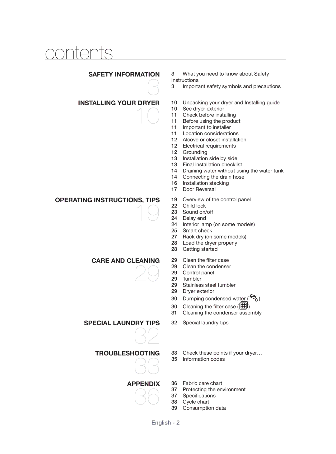 Samsung DV80H4100CW/KJ, DV70H4400CW/KJ manual Contents 