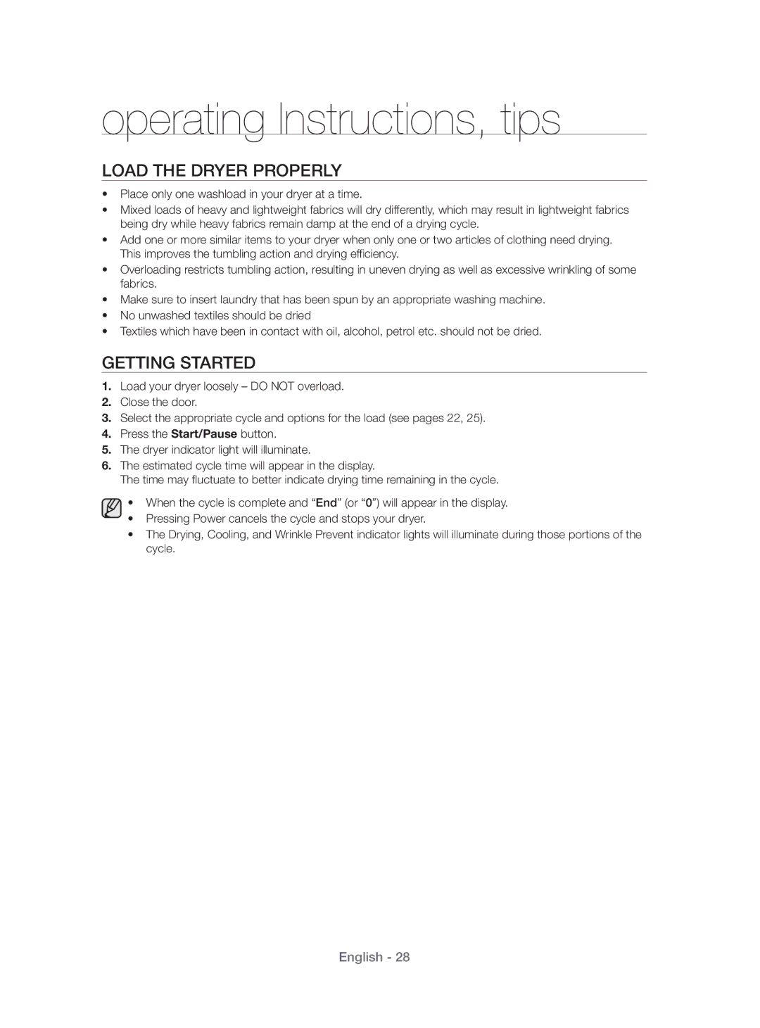 Samsung DV80H4100CW/KJ, DV70H4400CW/KJ manual Load the Dryer Properly, Getting Started 