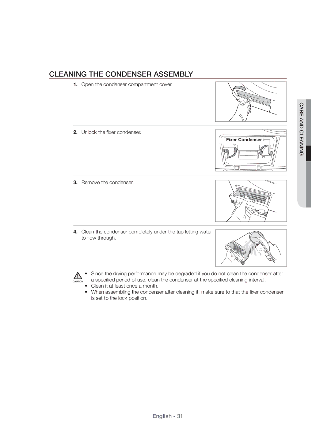 Samsung DV70H4400CW/KJ, DV80H4100CW/KJ manual Cleaning the Condenser Assembly 