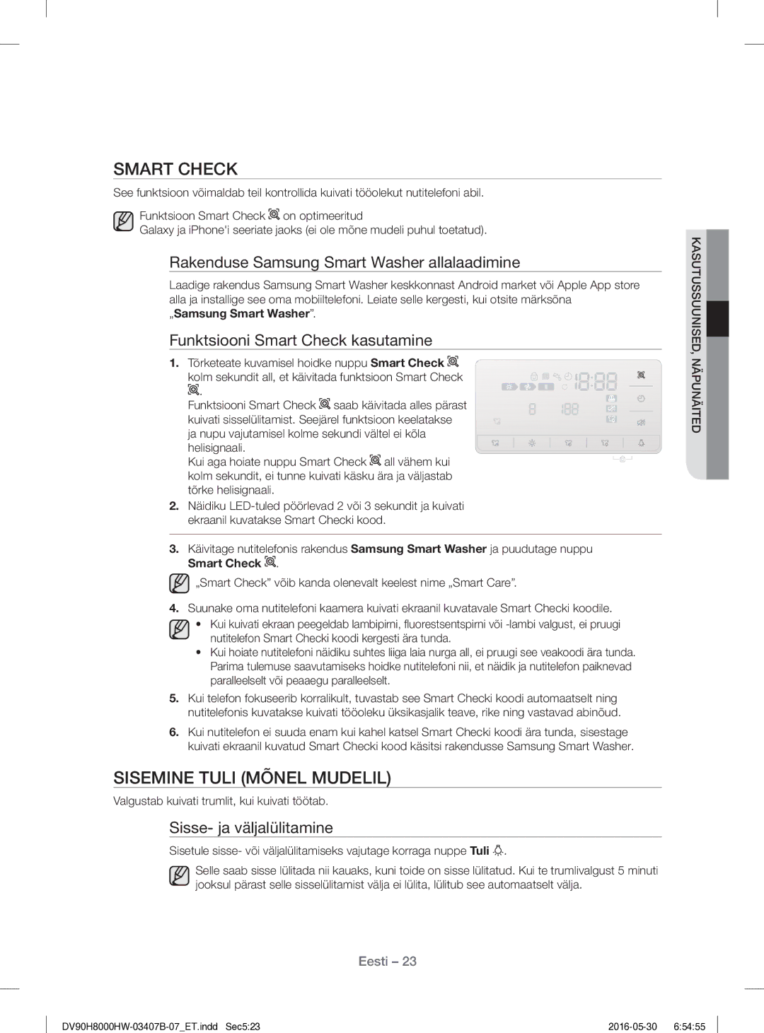 Samsung DV80H8100HW/EE manual Smart Check, Sisemine Tuli Mõnel Mudelil 