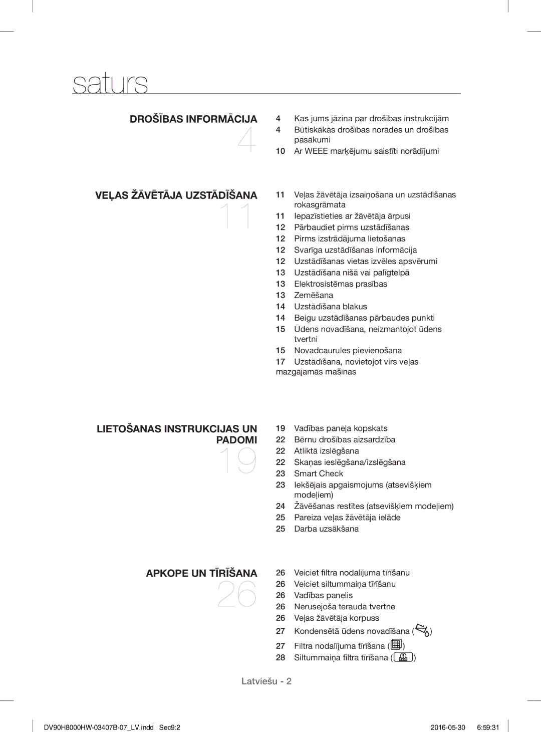 Samsung DV80H8100HW/EE manual Saturs 