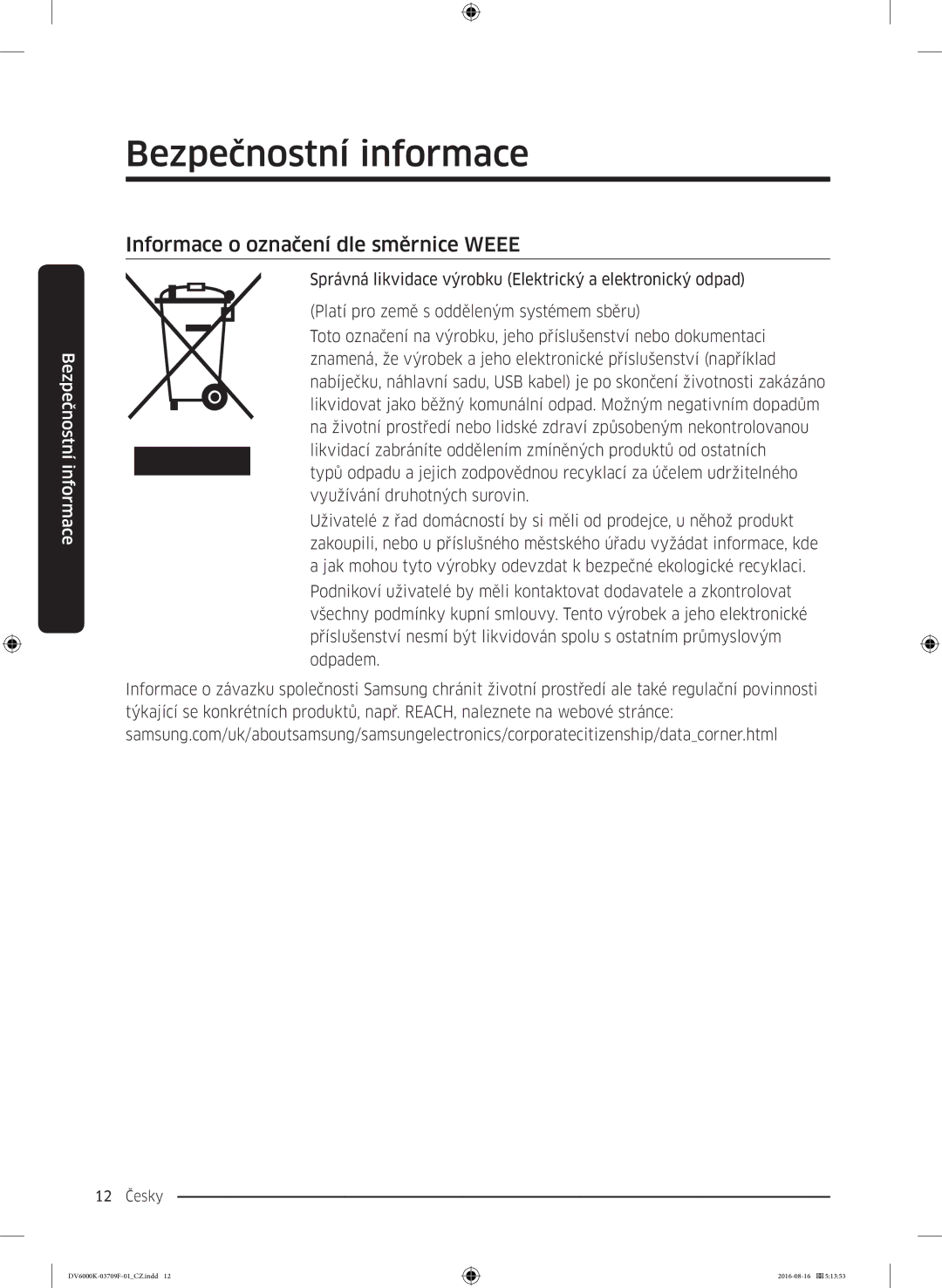 Samsung DV80K6010CW/LE manual Informace o označení dle směrnice Weee 