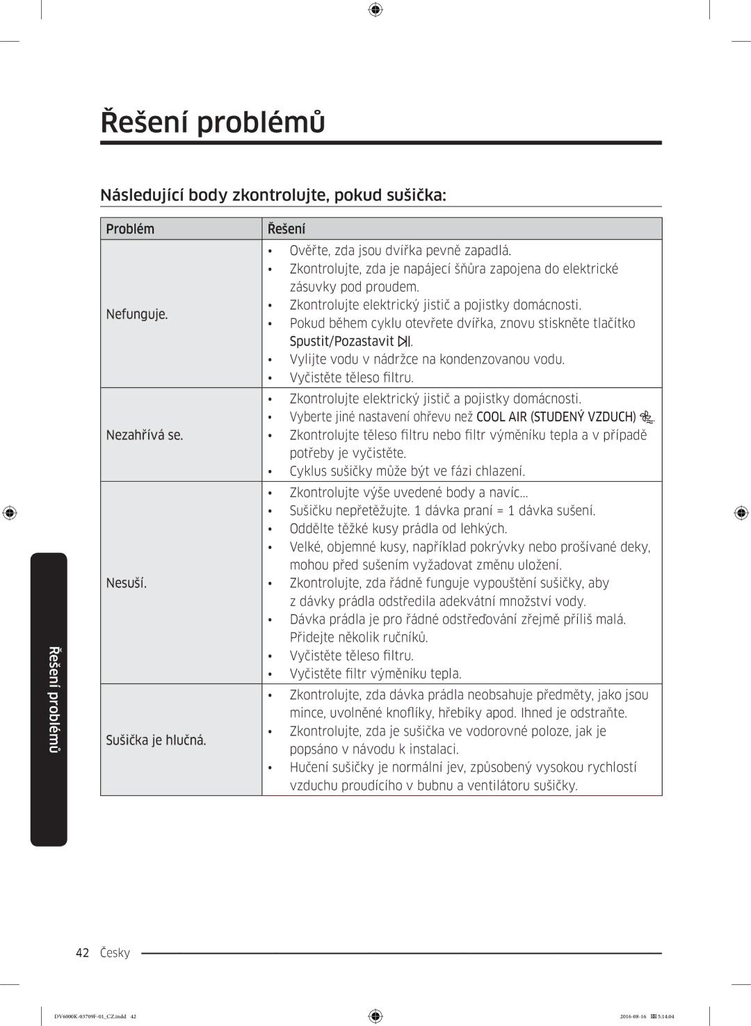 Samsung DV80K6010CW/LE manual Řešení problémů, Následující body zkontrolujte, pokud sušička 