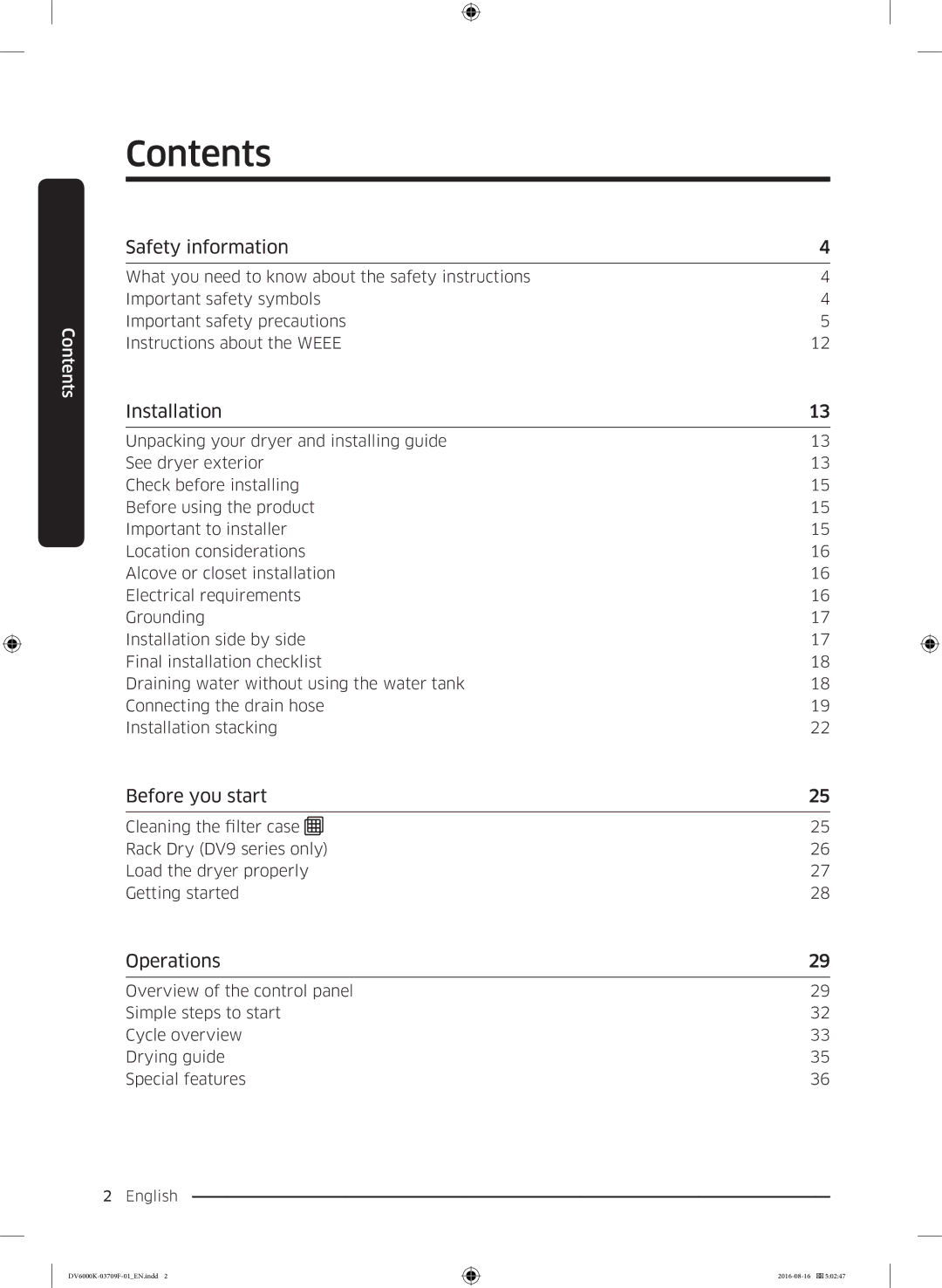 Samsung DV80K6010CW/LE manual Contents 