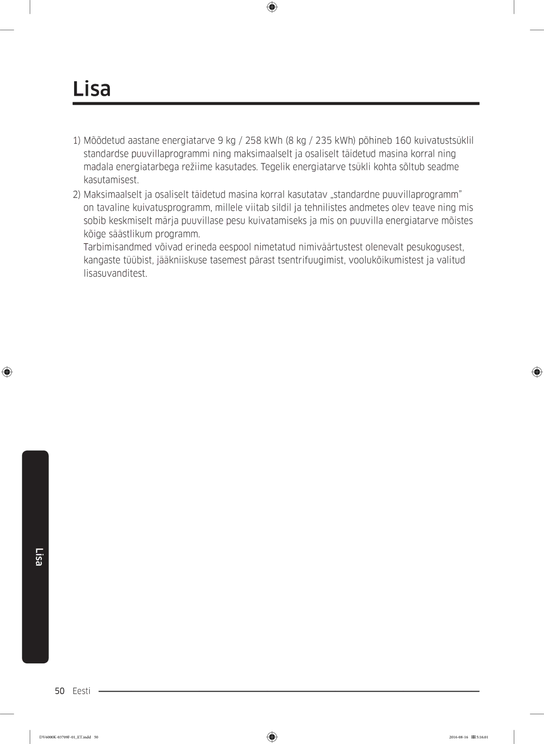 Samsung DV80K6010CW/LE manual Lisa 