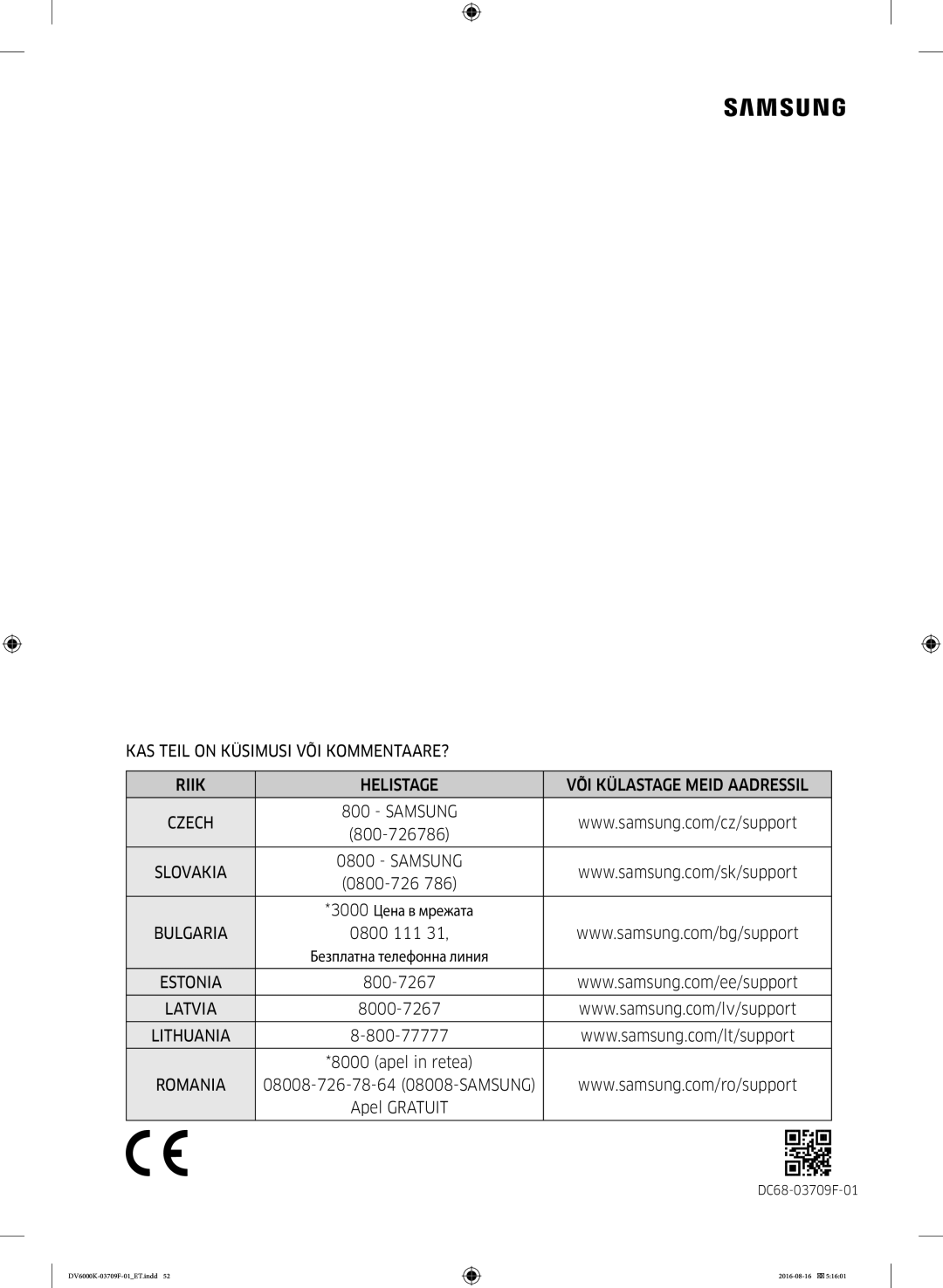 Samsung DV80K6010CW/LE manual Lithuania 