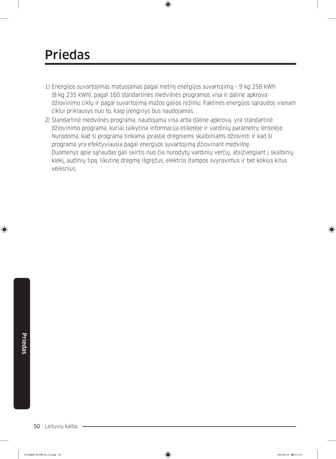 Samsung DV80K6010CW/LE manual Priedas 