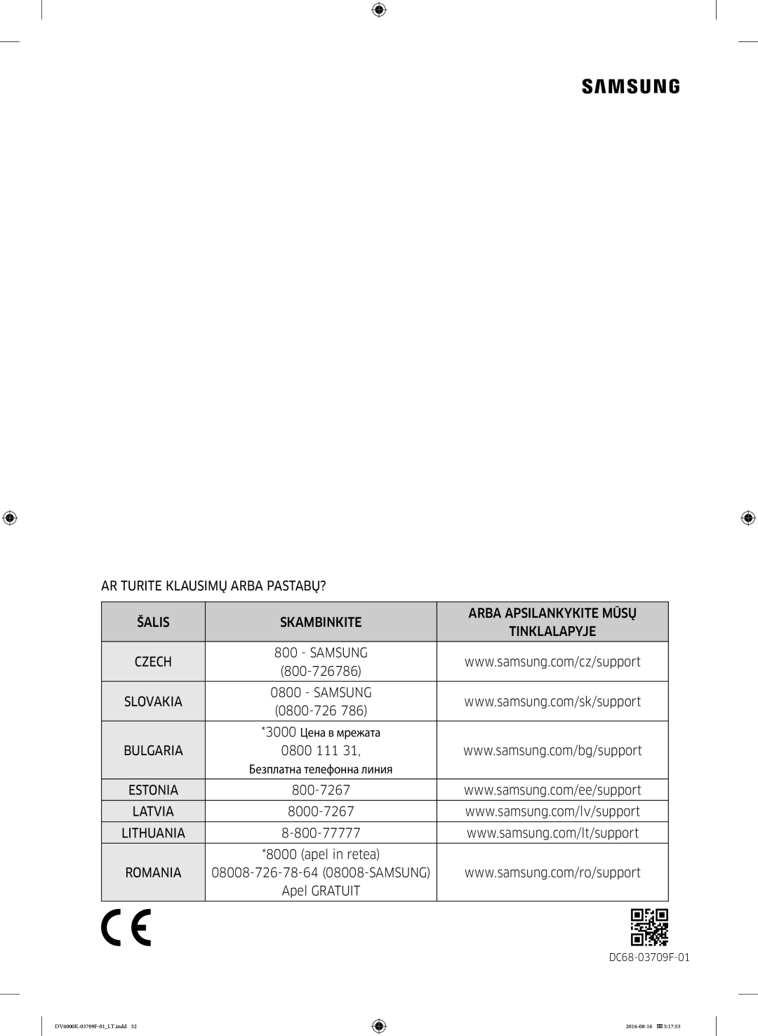 Samsung DV80K6010CW/LE manual Tinklalapyje 