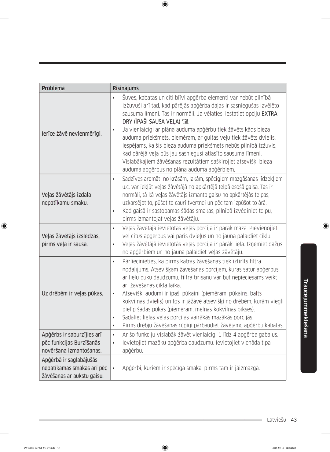 Samsung DV80K6010CW/LE manual DRY Īpaši Sausa Veļa, Arī žāvēšanas cikla laikā, Žāvēšanas ar aukstu gaisu 