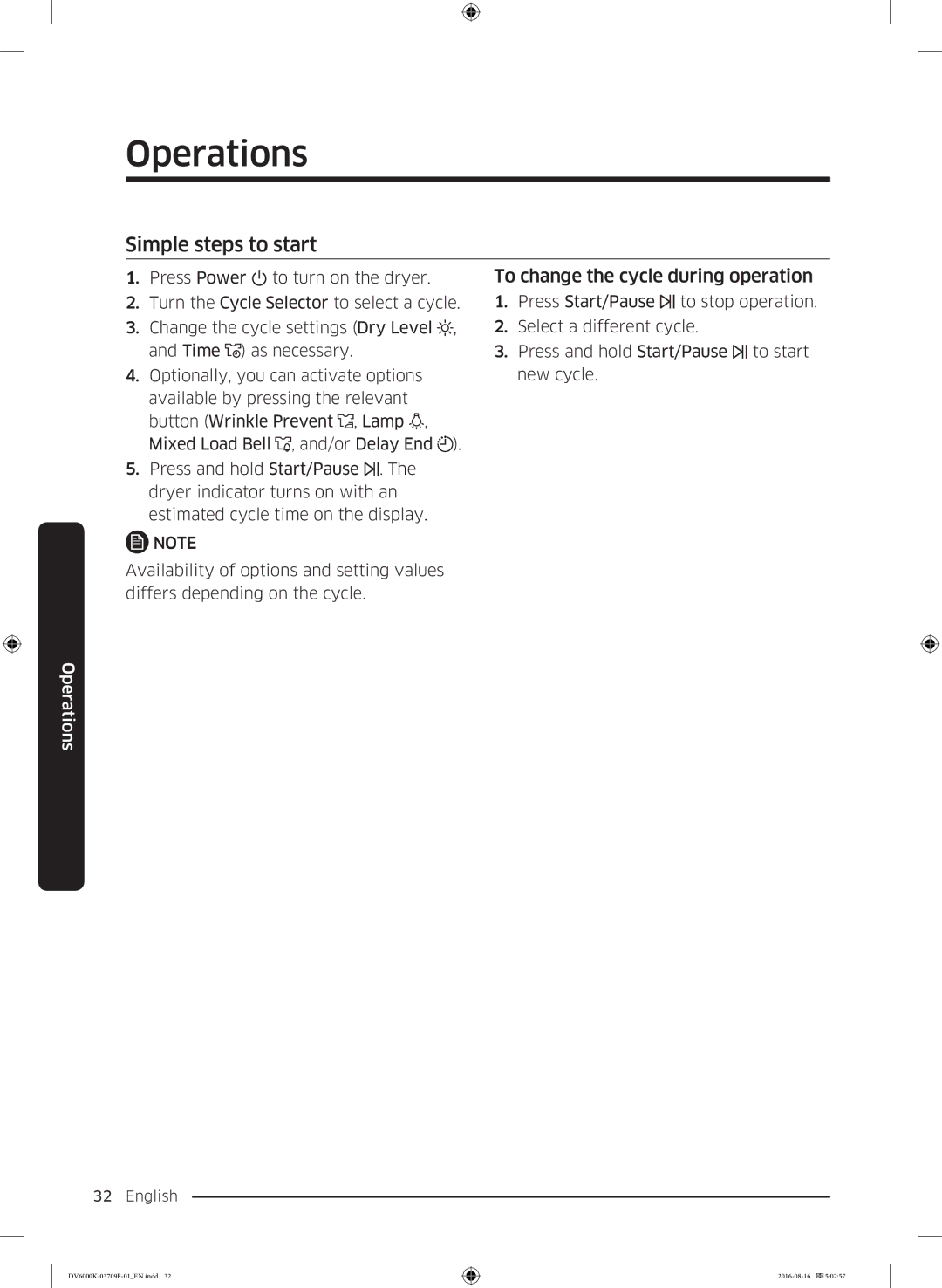 Samsung DV80K6010CW/LE manual Simple steps to start, To change the cycle during operation 