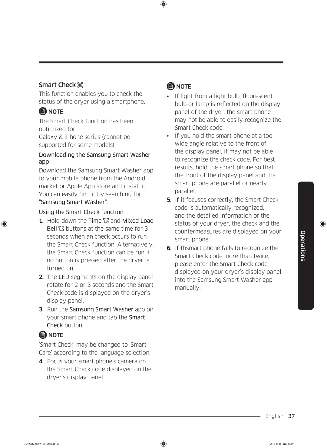 Samsung DV80K6010CW/LE manual Smart Check, Smart phone 