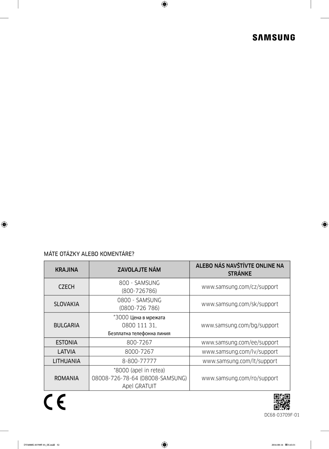 Samsung DV80K6010CW/LE manual Máte Otázky Alebo KOMENTÁRE? Krajina Zavolajte NÁM, 800-726786 