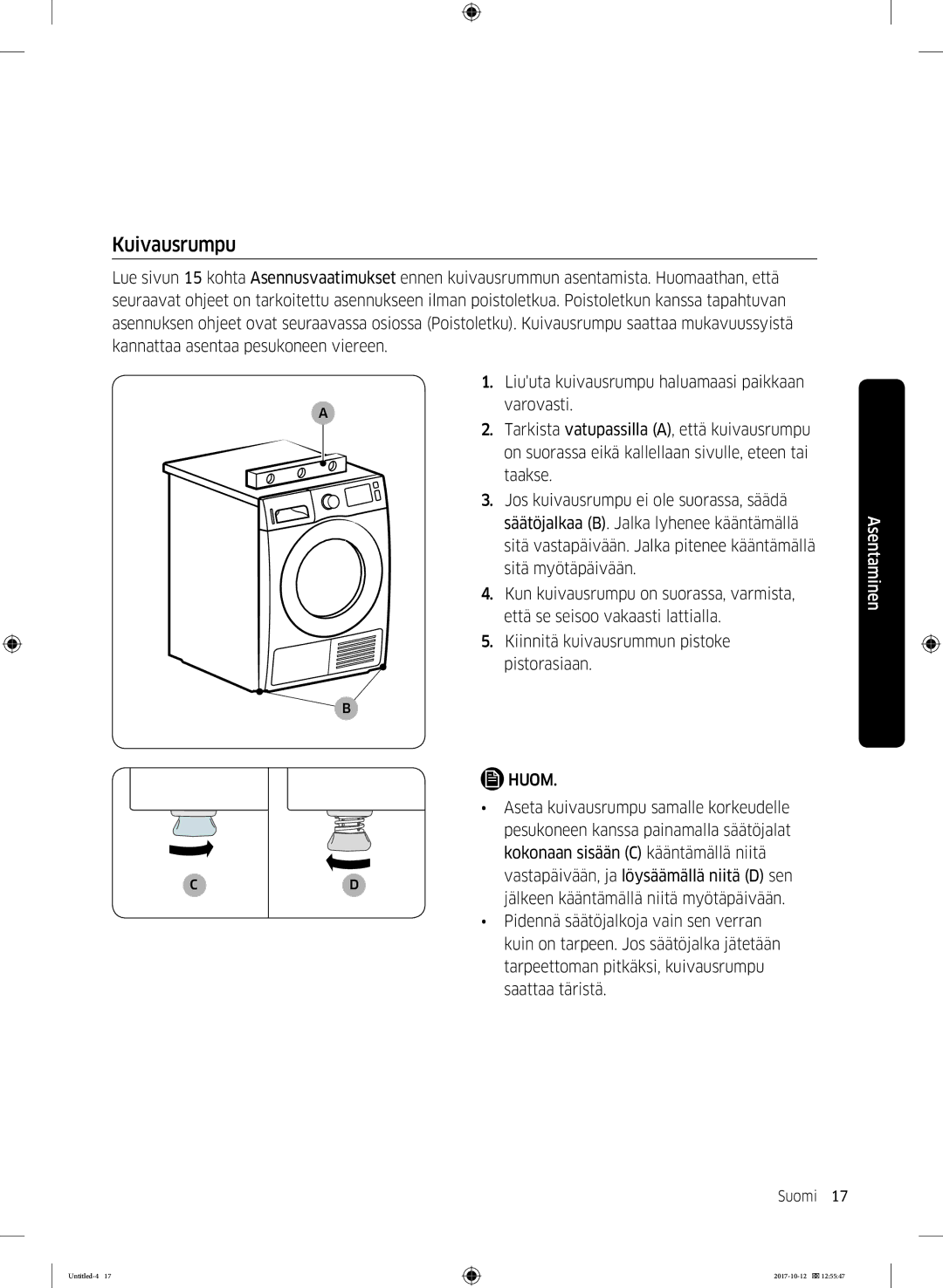 Samsung DV90M50003W/EE, DV80M50101W/EE, DV70M5020KW/EE, DV80M5010KW/EE, DV80M52102W/EE, DV80M50102W/EE manual Kuivausrumpu 