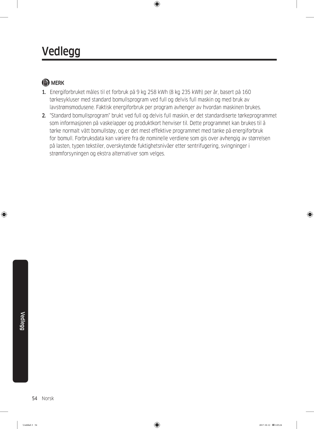 Samsung DV80M50101W/EE, DV70M5020KW/EE, DV80M5010KW/EE, DV90M50003W/EE, DV80M52102W/EE, DV80M50102W/EE manual Vedlegg 