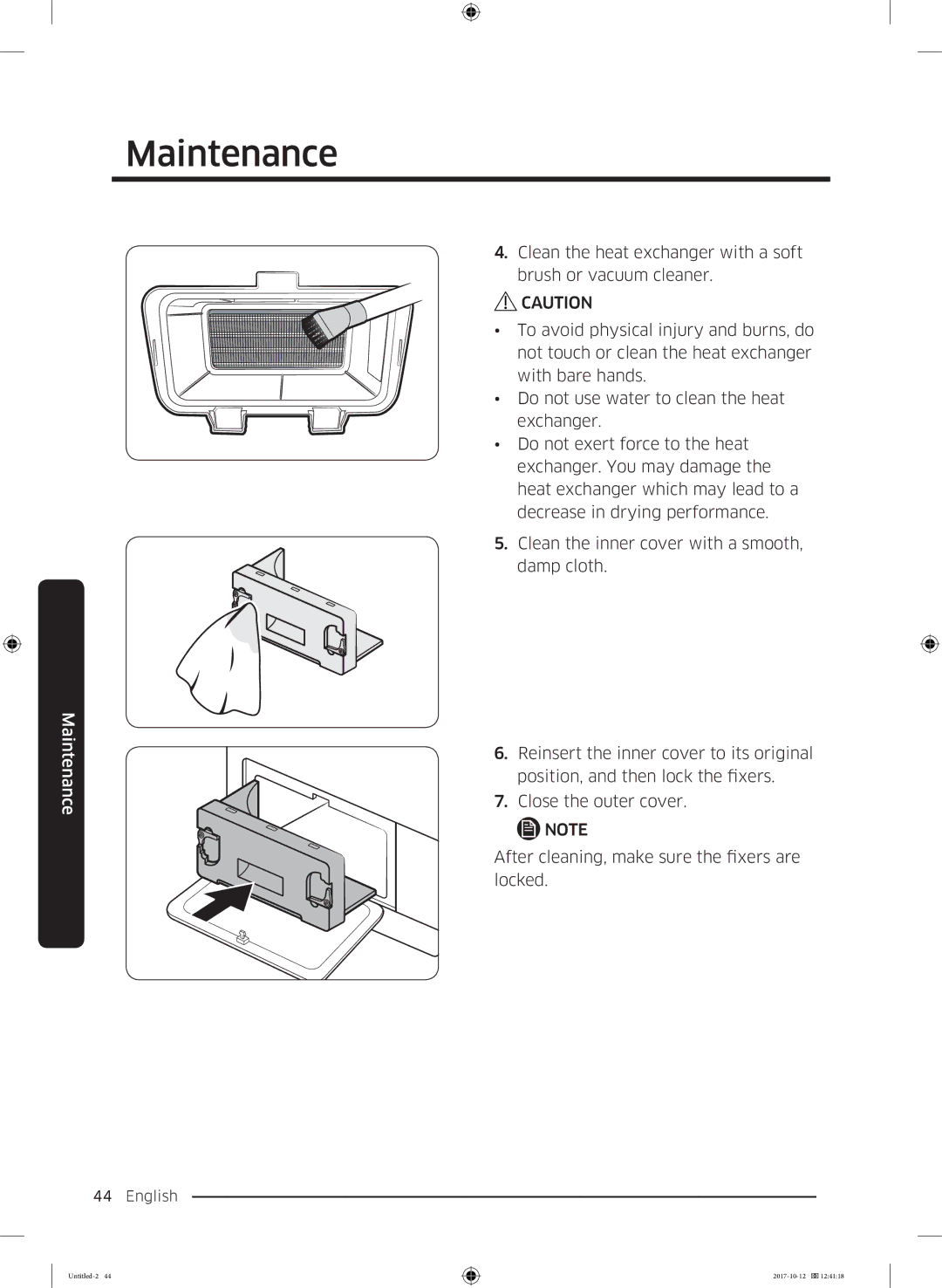 Samsung DV80M5010KW/EE, DV80M50101W/EE, DV70M5020KW/EE, DV90M50003W/EE, DV80M52102W/EE, DV80M50102W/EE manual Maintenance 