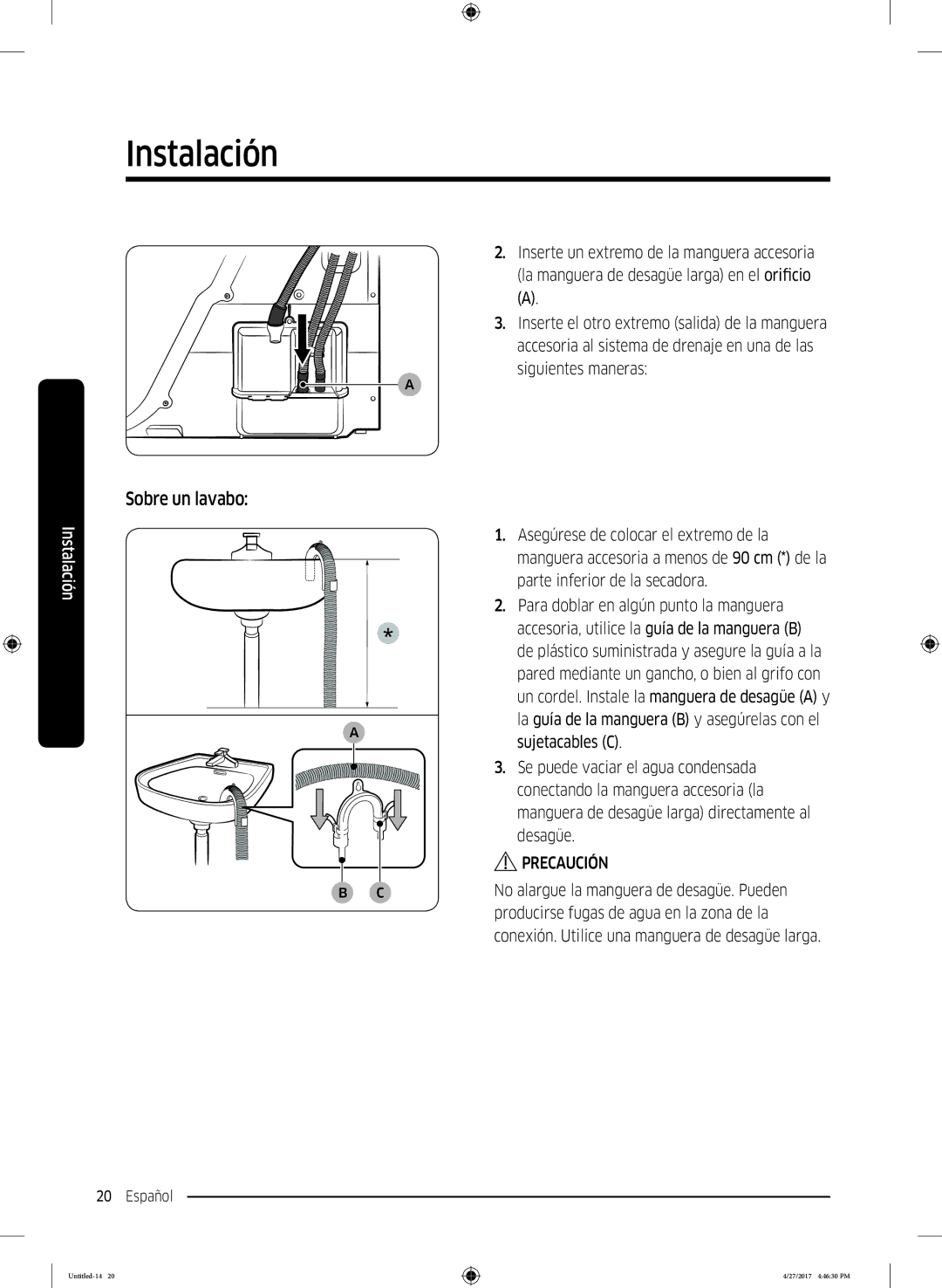 Samsung DV80M5010IW/EC, DV80M5010QW/EC manual Sobre un lavabo 