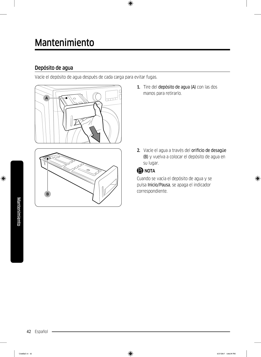 Samsung DV80M5010IW/EC, DV80M5010QW/EC manual Depósito de agua 