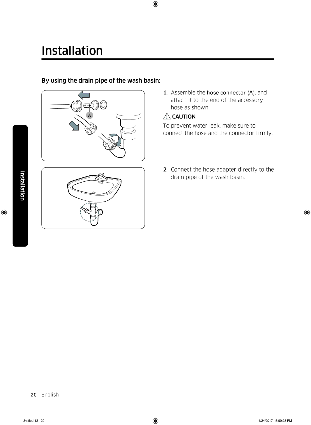 Samsung DV80M5013QW/EU, DV80M50101W/EP manual By using the drain pipe of the wash basin 