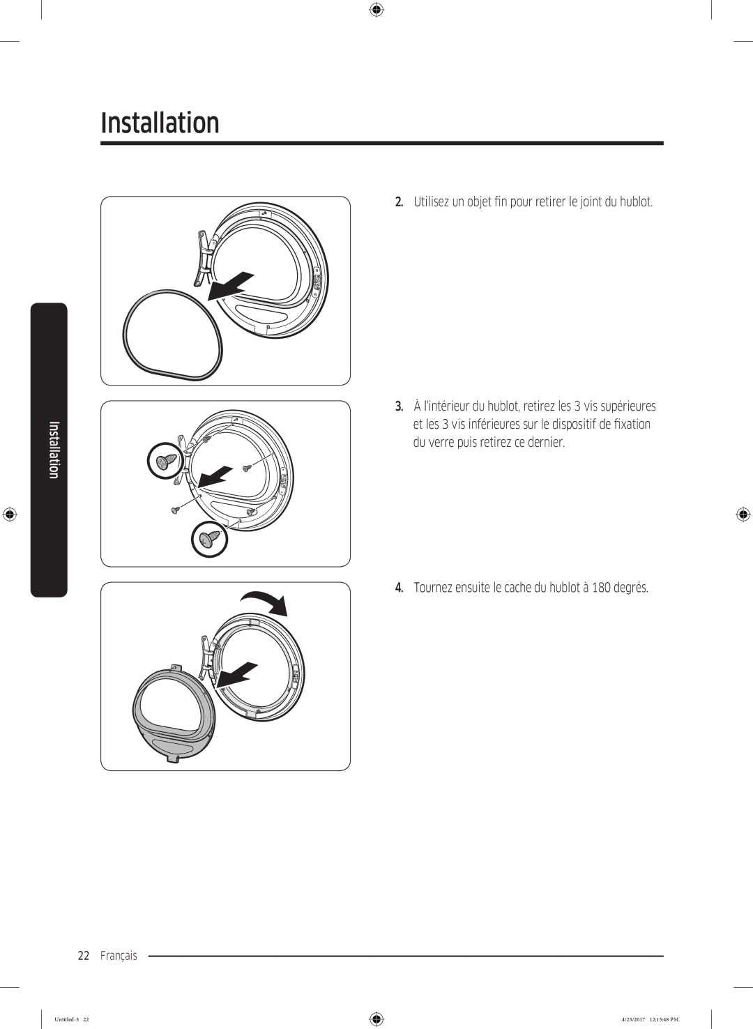 Samsung DV80M50131W/EF, DV80M52103X/EF, DV70M5020KW/EF, DV90M52001W/EF Utilisez un objet fin pour retirer le joint du hublot 