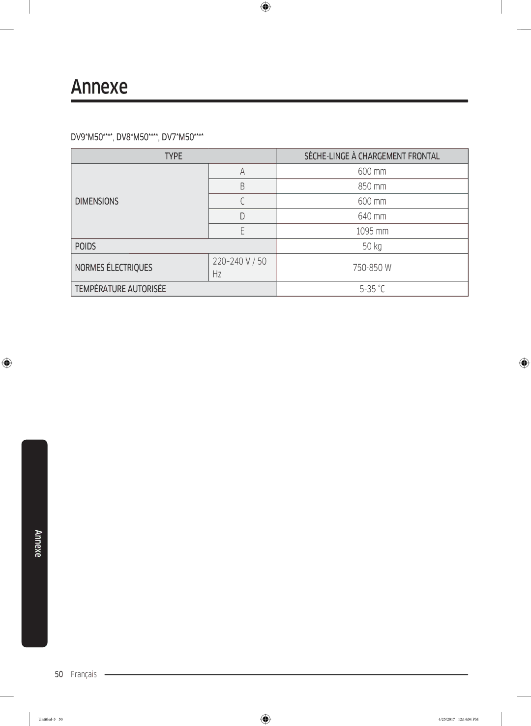 Samsung DV90M52001W/EF, DV80M52103X/EF, DV70M5020KW/EF, DV80M50101W/EF, DV80M5010KW/EF manual DV9*M50****, DV8*M50****, DV7*M50 