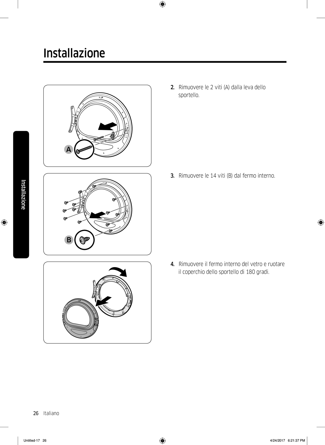 Samsung DV80M50101W/ET, DV80M5210IW/ET, DV70M5220IW/ET, DV70M50201W/ET, DV90M5000QW/ET manual Italiano 