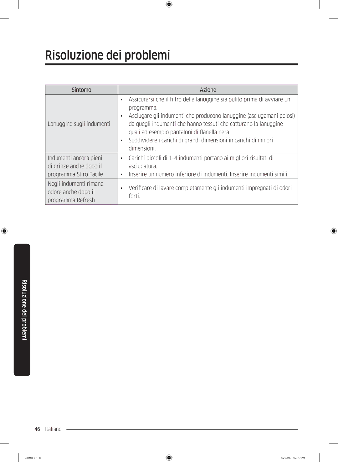 Samsung DV80M50101W/ET, DV80M5210IW/ET, DV70M5220IW/ET, DV70M50201W/ET, DV90M5000QW/ET manual Italiano 