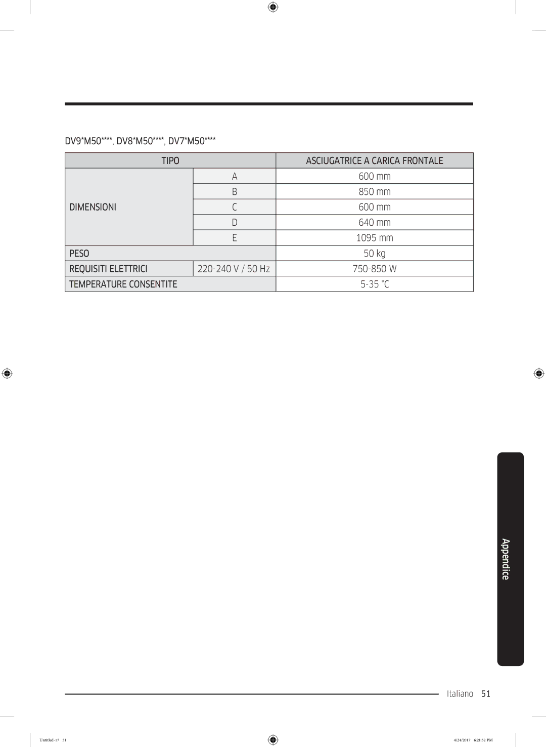 Samsung DV80M50101W/ET, DV80M5210IW/ET, DV70M5220IW/ET, DV70M50201W/ET, DV90M5000QW/ET manual DV9*M50****, DV8*M50****, DV7*M50 