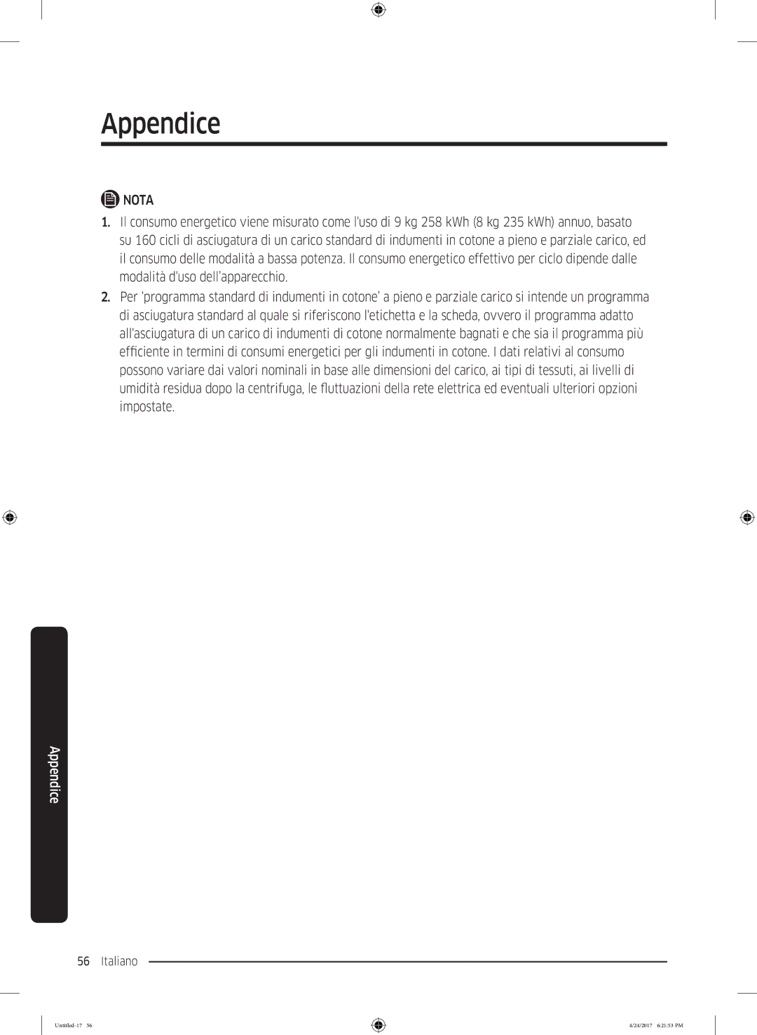 Samsung DV80M50101W/ET, DV80M5210IW/ET, DV70M5220IW/ET, DV70M50201W/ET, DV90M5000QW/ET manual Appendice 