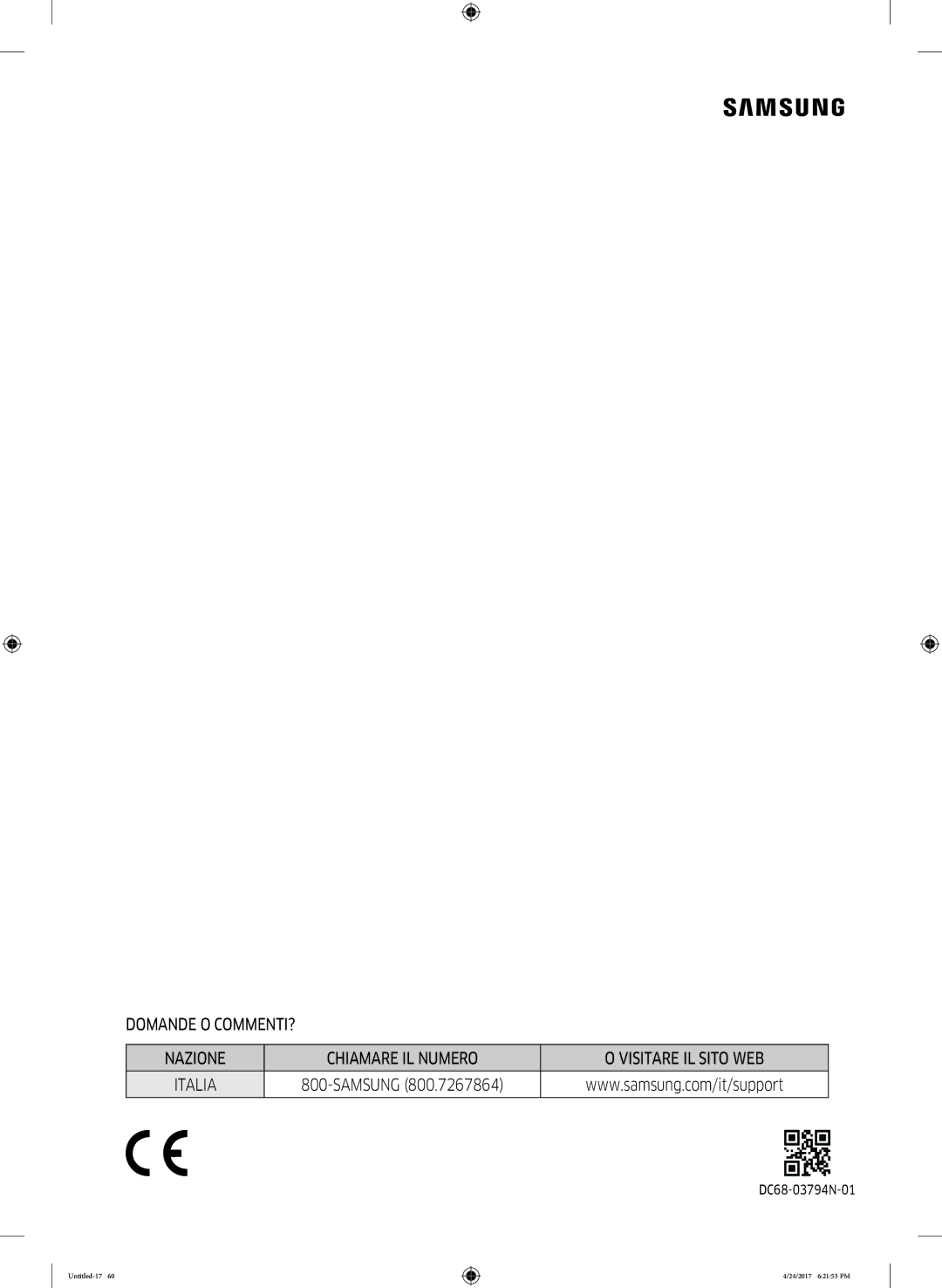 Samsung DV80M5210IW/ET, DV80M50101W/ET, DV70M5220IW/ET, DV70M50201W/ET, DV90M5000QW/ET manual Italia 