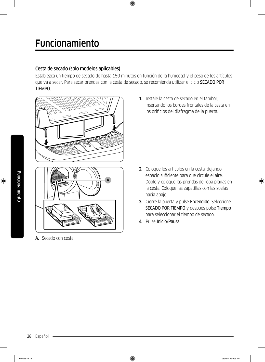 Samsung DV80M6210CW/EC, DV90M6200CW/EC manual Cesta de secado solo modelos aplicables 