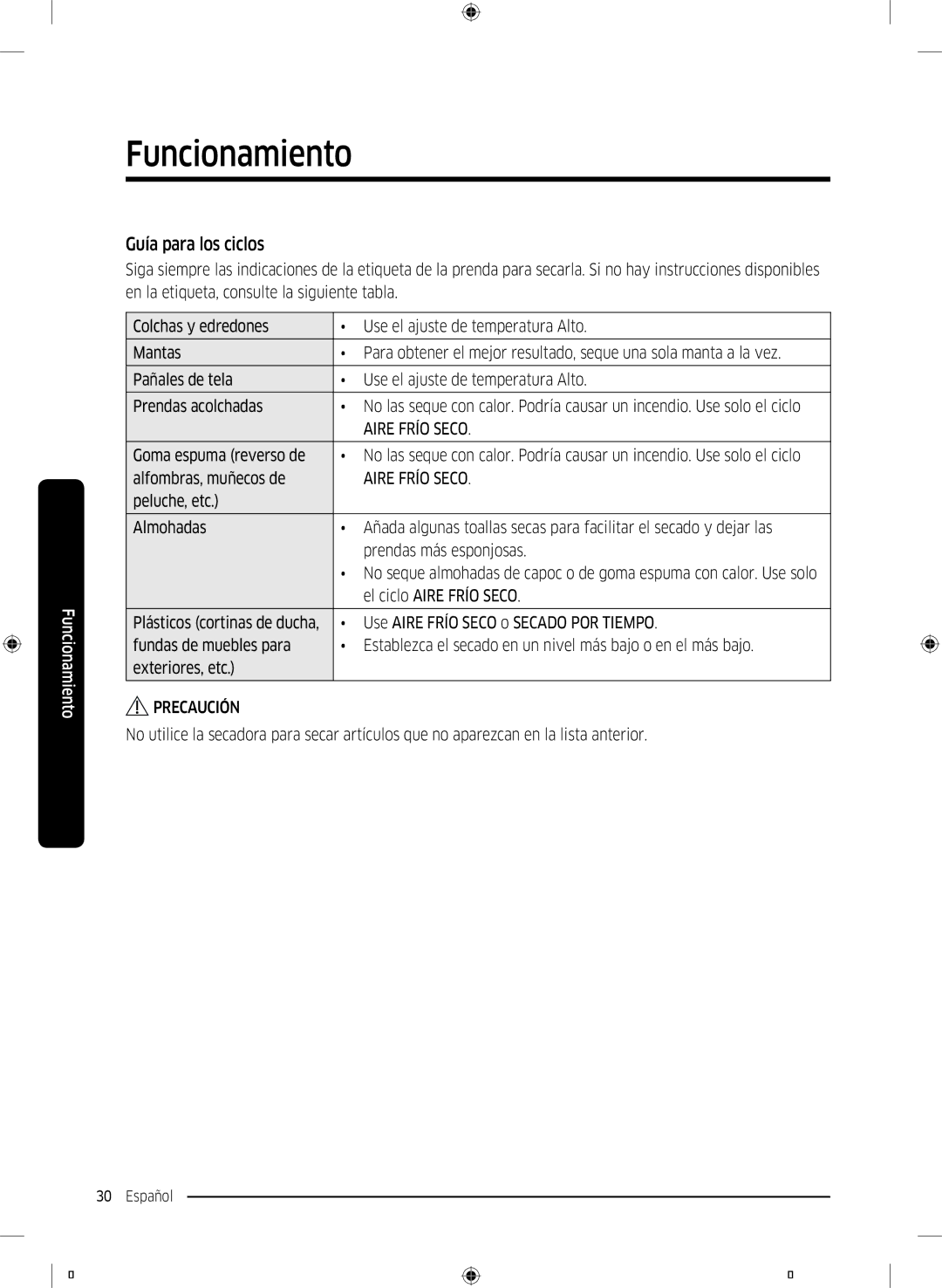 Samsung DV80M6210CW/EC, DV90M6200CW/EC manual Guía para los ciclos 