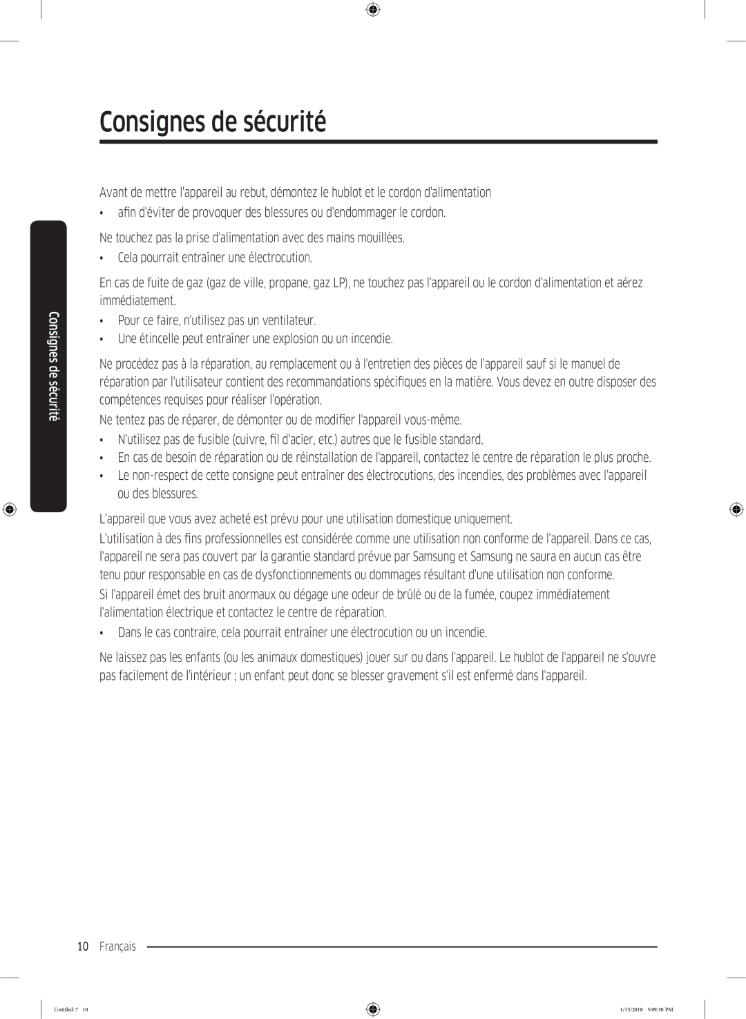 Samsung DV90N62632W/EF, DV80N62532W/EF, DV90N8289AW/EF manual Consignes de sécurité 