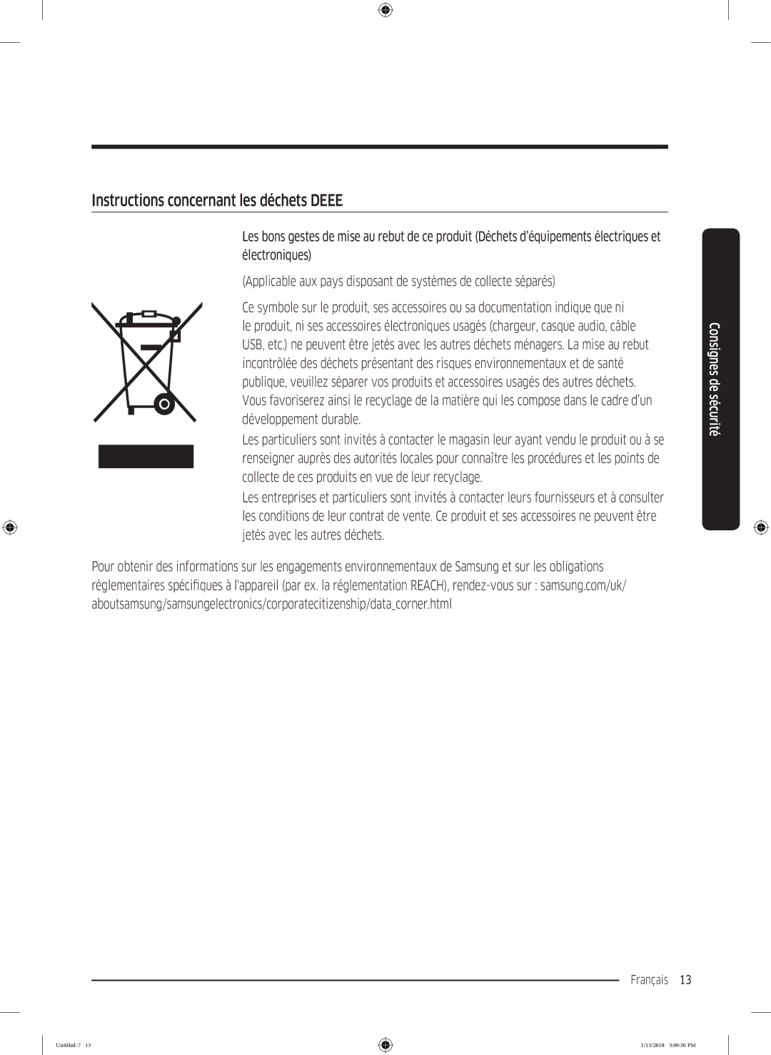 Samsung DV90N62632W/EF, DV80N62532W/EF, DV90N8289AW/EF manual Instructions concernant les déchets Deee 