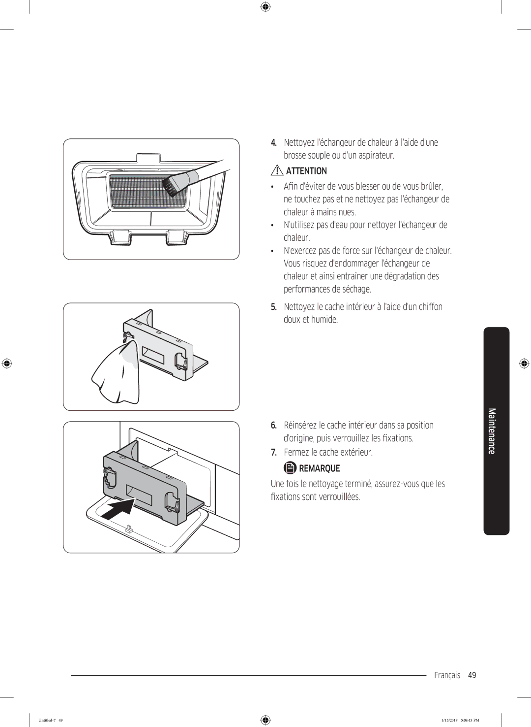 Samsung DV90N62632W/EF, DV80N62532W/EF, DV90N8289AW/EF manual Fermez le cache extérieur 