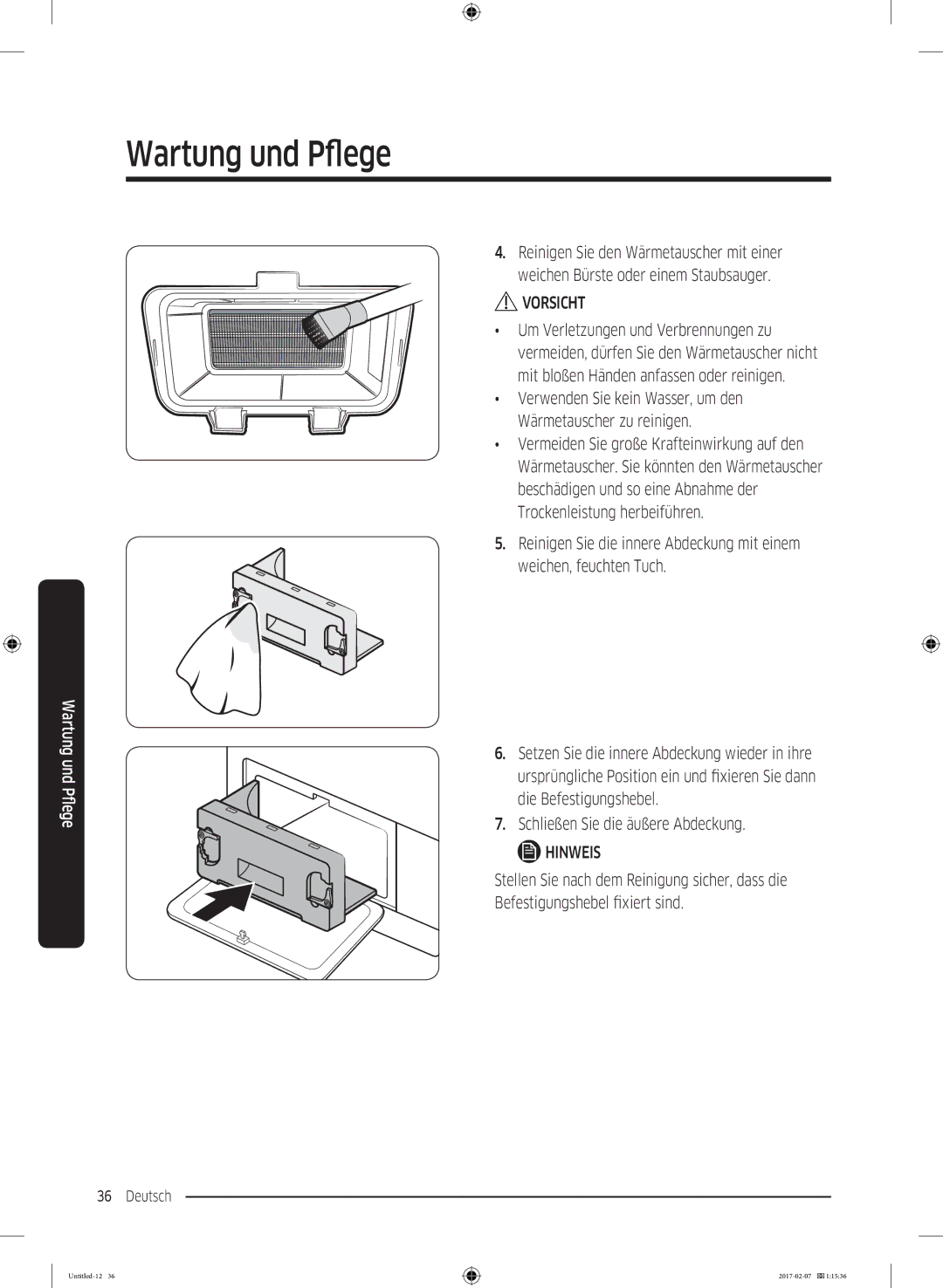 Samsung DV81M6210CW/EG, DV8XM6213EW/EG, DV81M6210CX/EG manual Vorsicht 