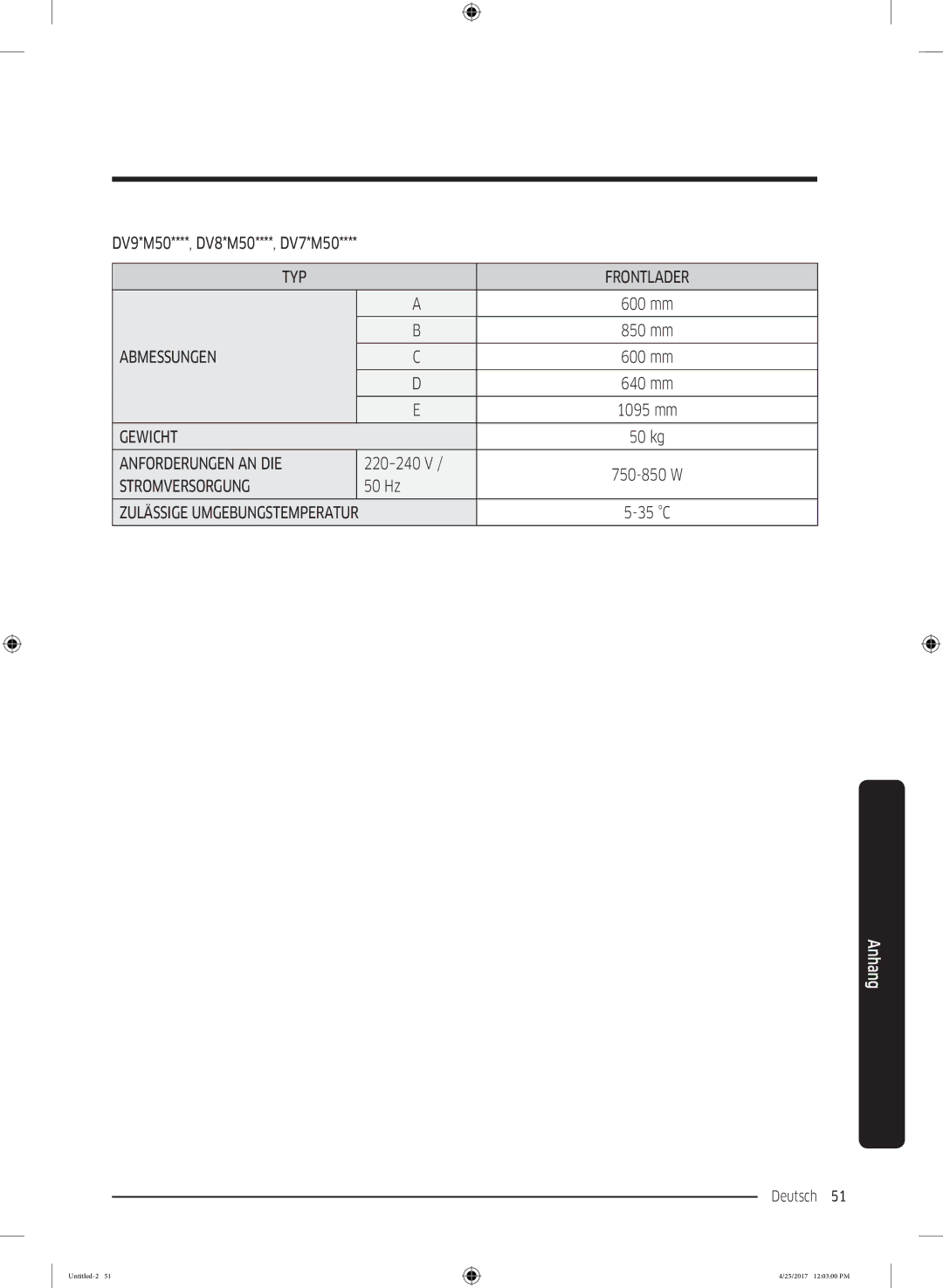 Samsung DV7AM50203W/EG, DV8AM50101W/EG, DV8TM5010QW/EG, DV81M50103W/EG, DV7FM5020KW/EG manual DV9*M50****, DV8*M50****, DV7*M50 