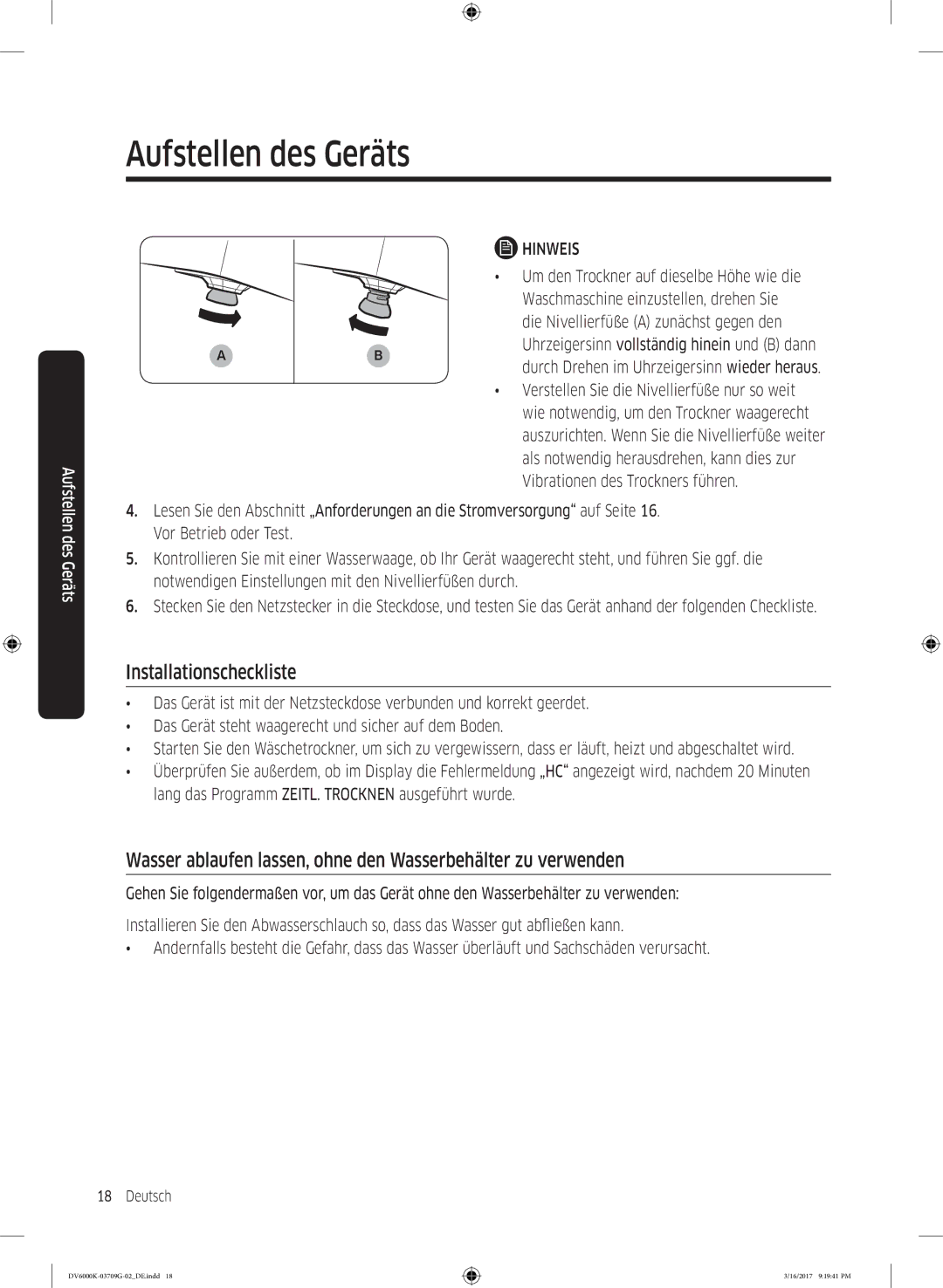 Samsung DV8EK6010EW/EG, DV80K6010CW/EG manual Installationscheckliste 