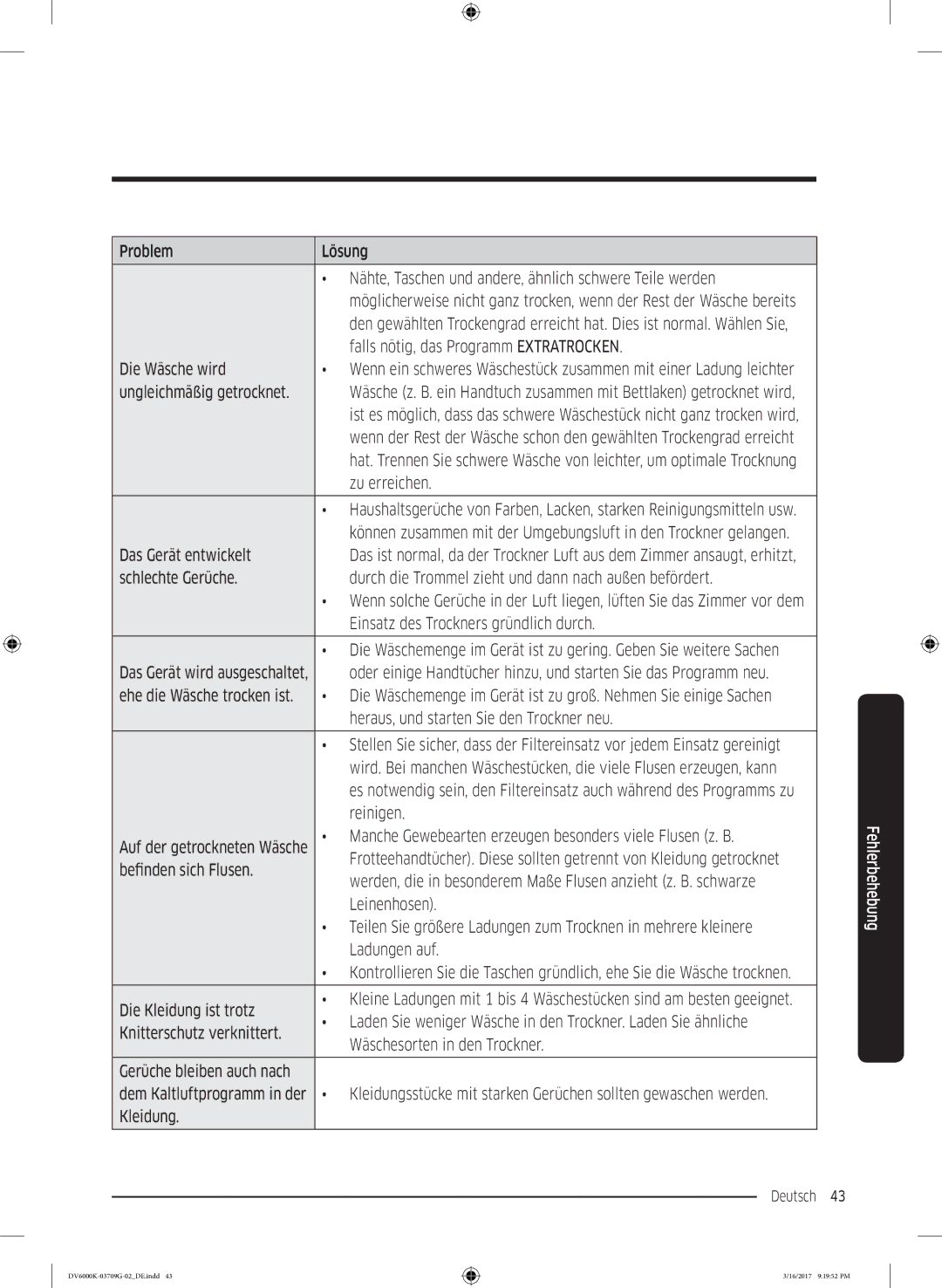 Samsung DV80K6010CW/EG Falls nötig, das Programm Extratrocken, Die Wäsche wird, Ungleichmäßig getrocknet, Zu erreichen 