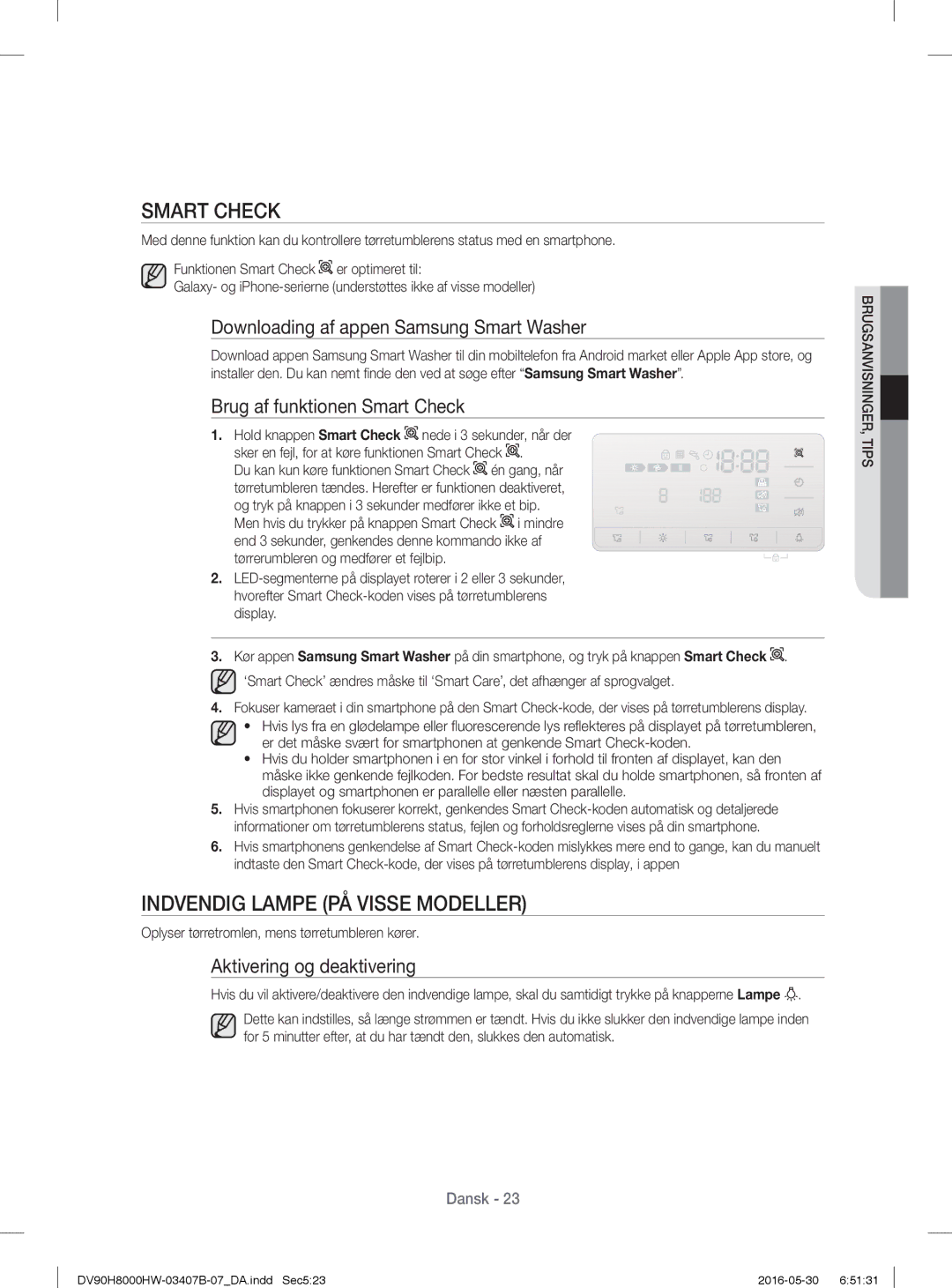 Samsung DV80H8100HW/EE, DV90H8000HW/EE manual Indvendig Lampe PÅ Visse Modeller, Downloading af appen Samsung Smart Washer 