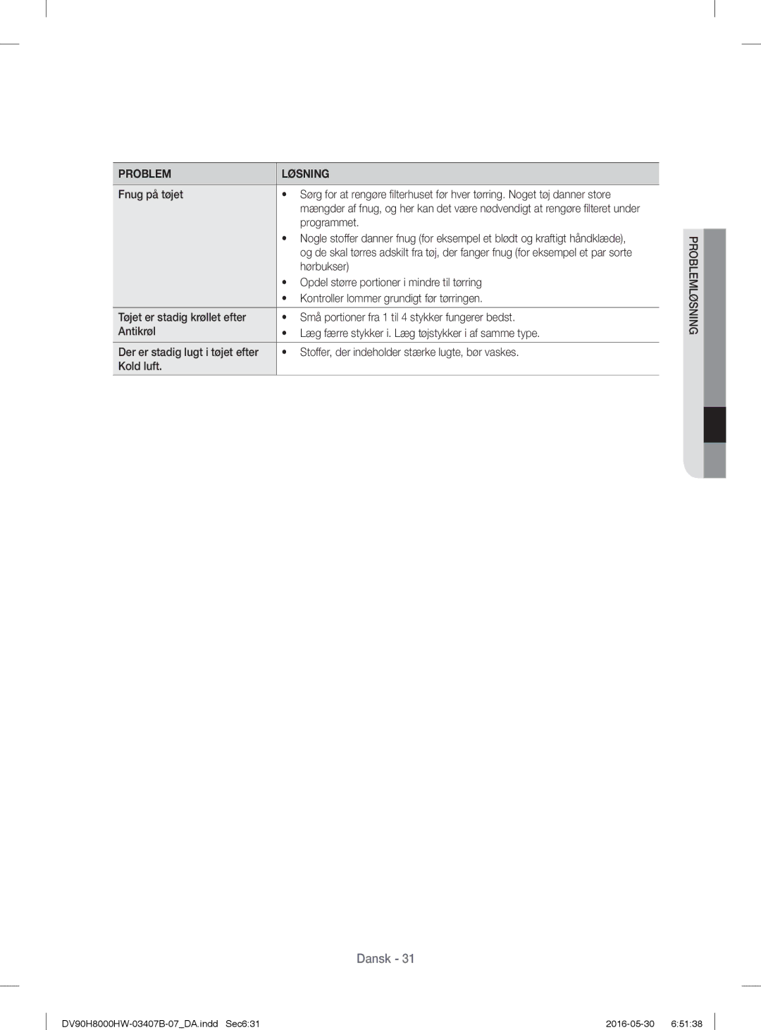 Samsung DV80H8100HW/EE, DV90H8000HW/EE Fnug på tøjet, Programmet, Hørbukser, Opdel større portioner i mindre til tørring 